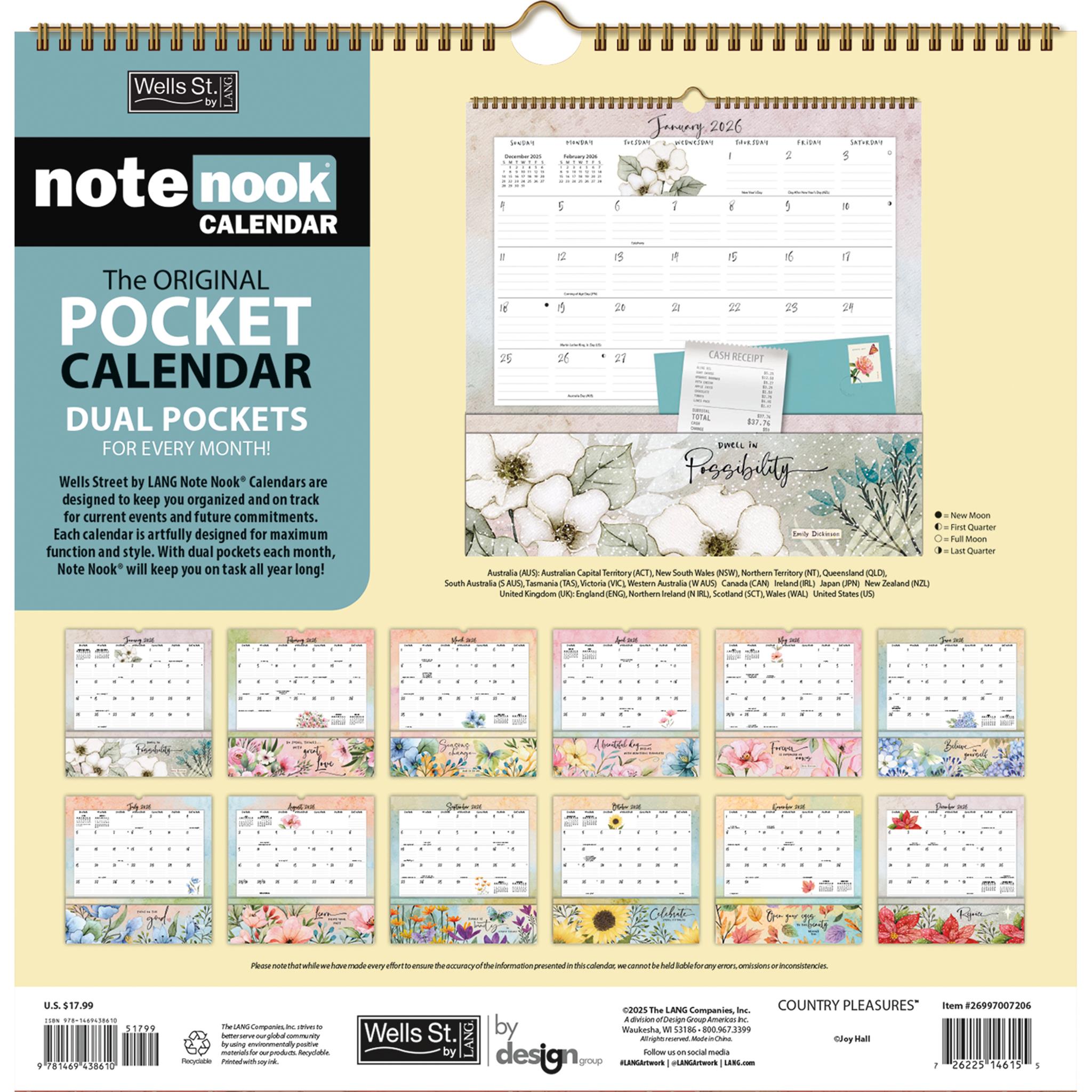 Calendrier mural Country Pleasures 2026 Note Nook - Disponible uniquement en ligne