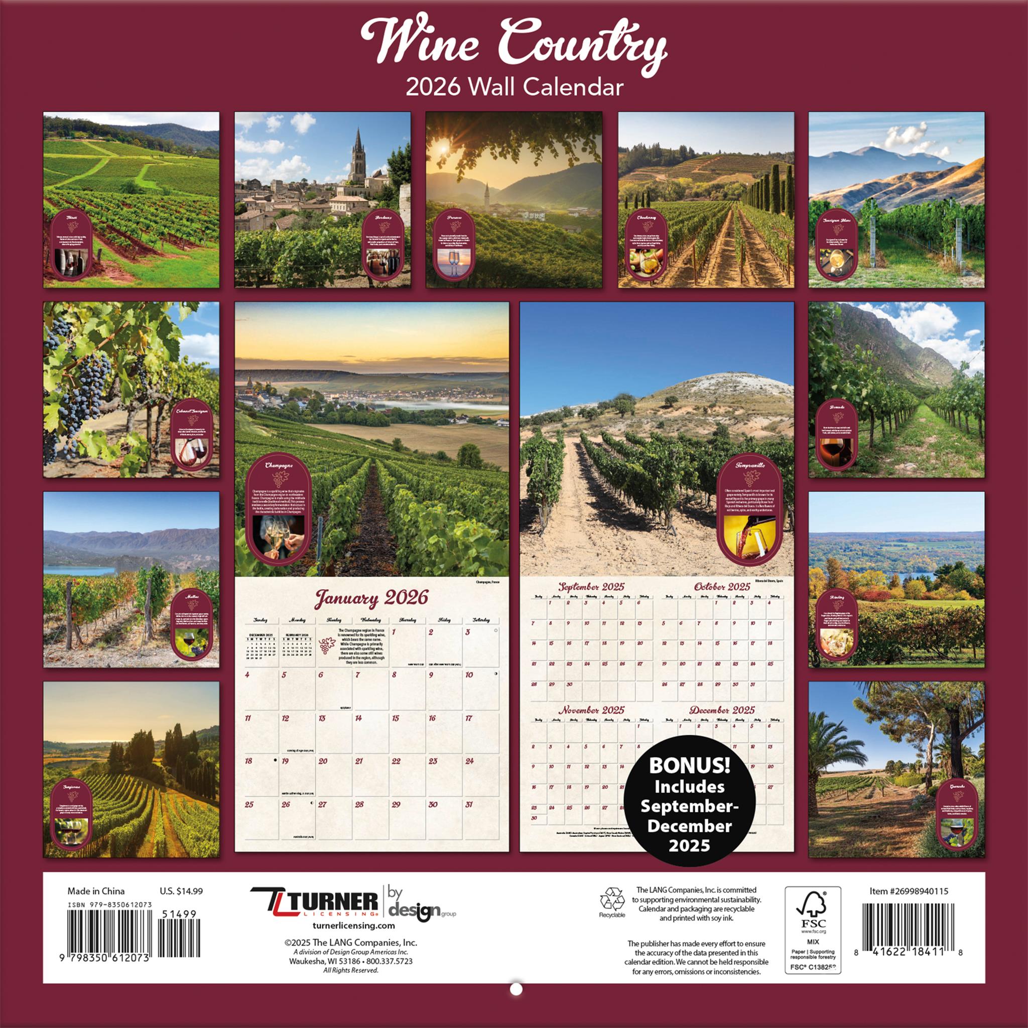 Wine Country 2026 Wall Calendar