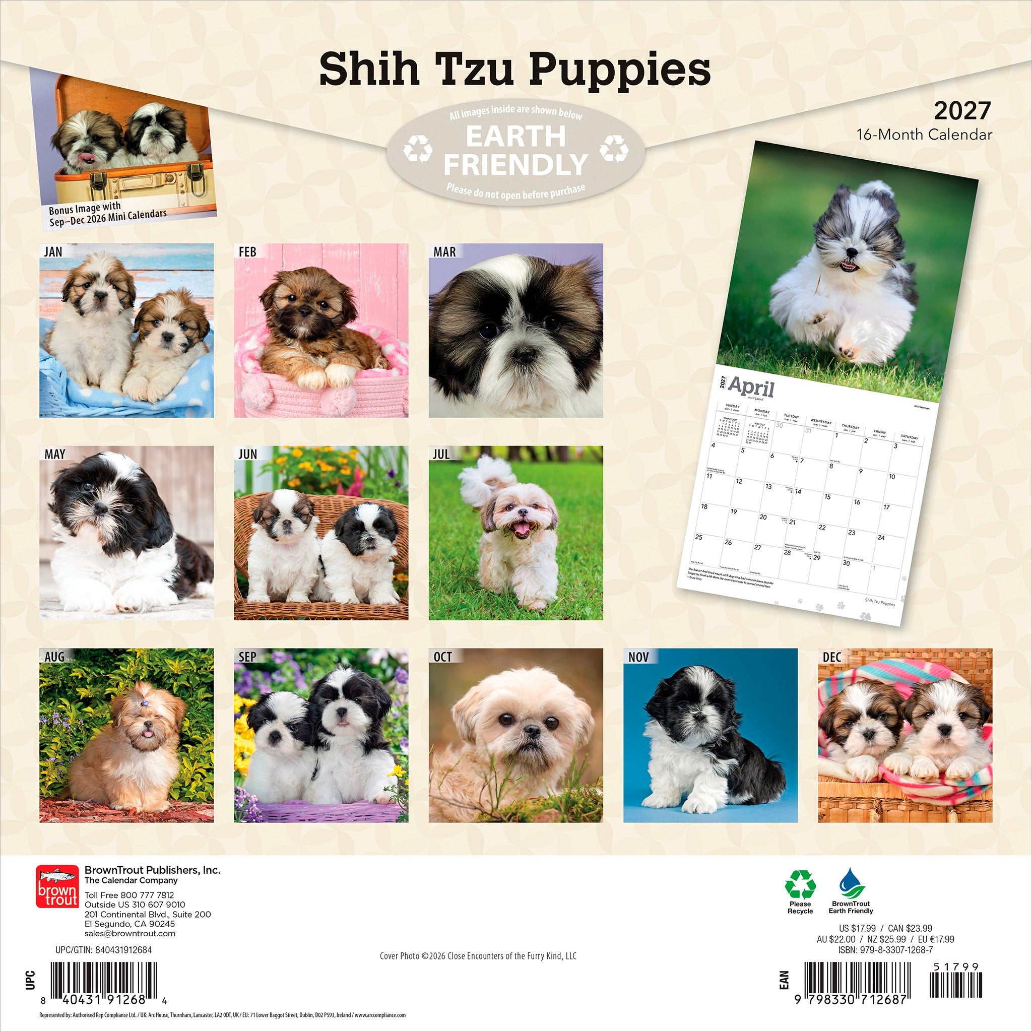 Shih Tzu Puppies 2027 Wall Calendar