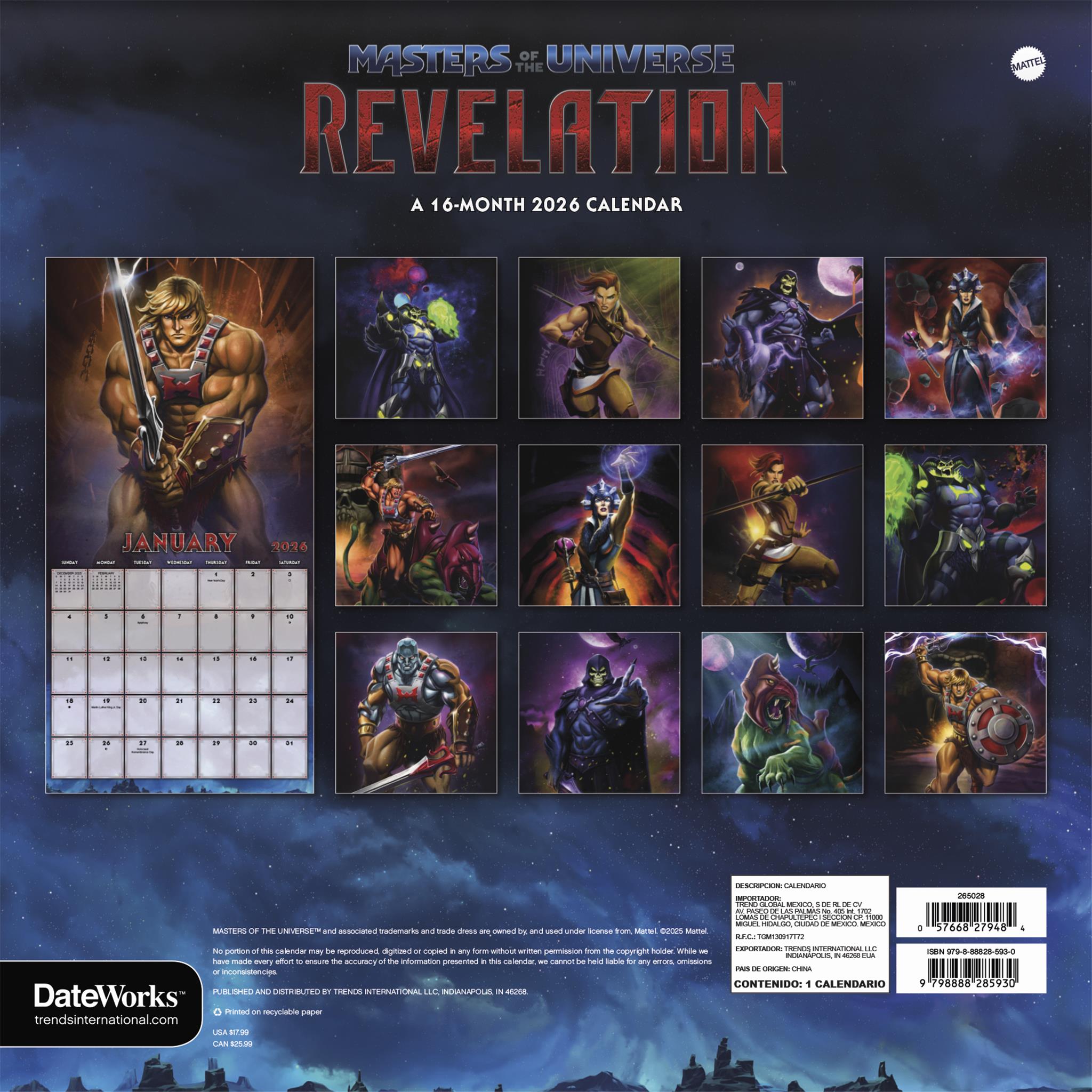 Calendrier mural Les Maîtres de l'Univers 2026 - Disponible uniquement en ligne