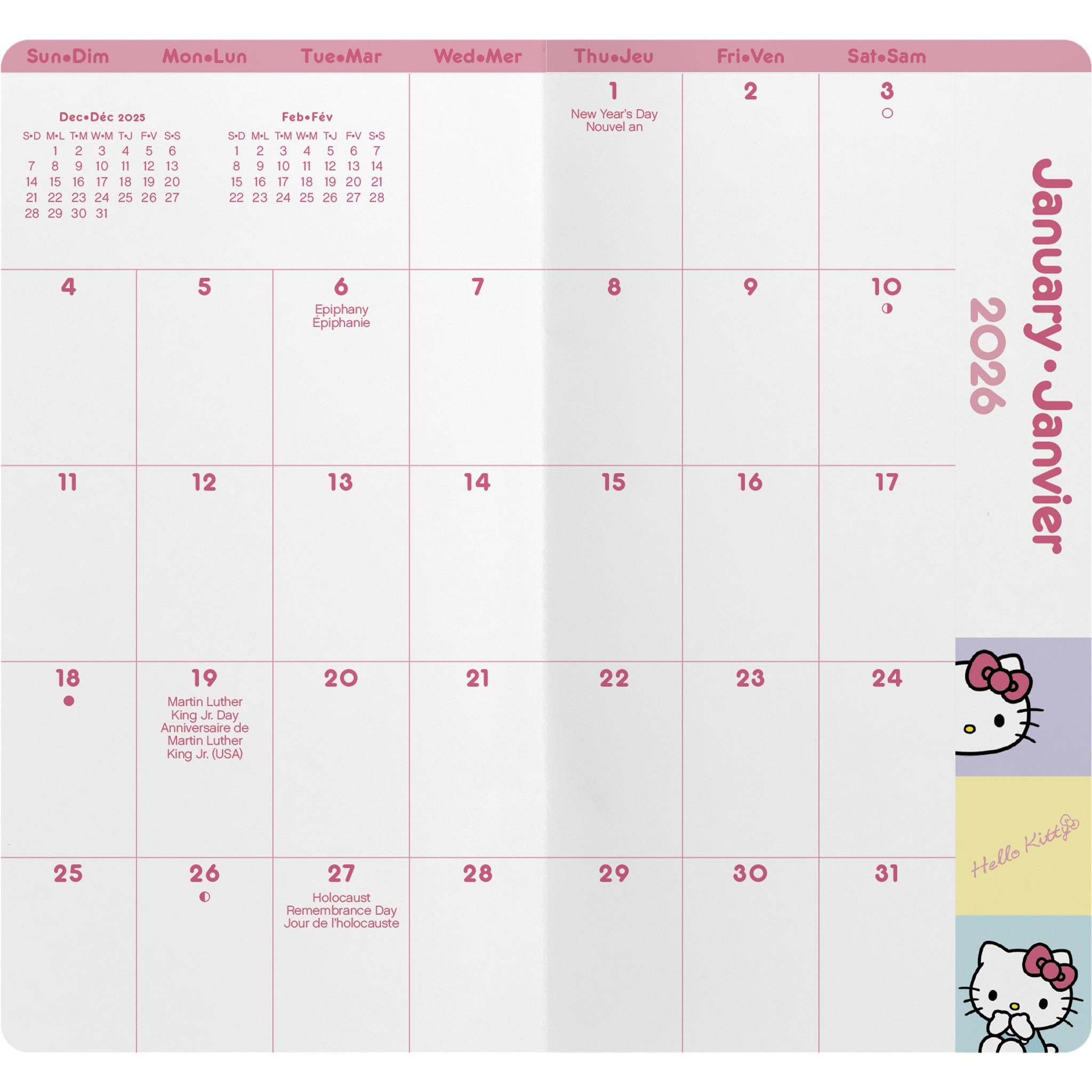 Agenda de poche bilingue Hello Kitty 2026 (2 ans) - Disponible uniquement en ligne