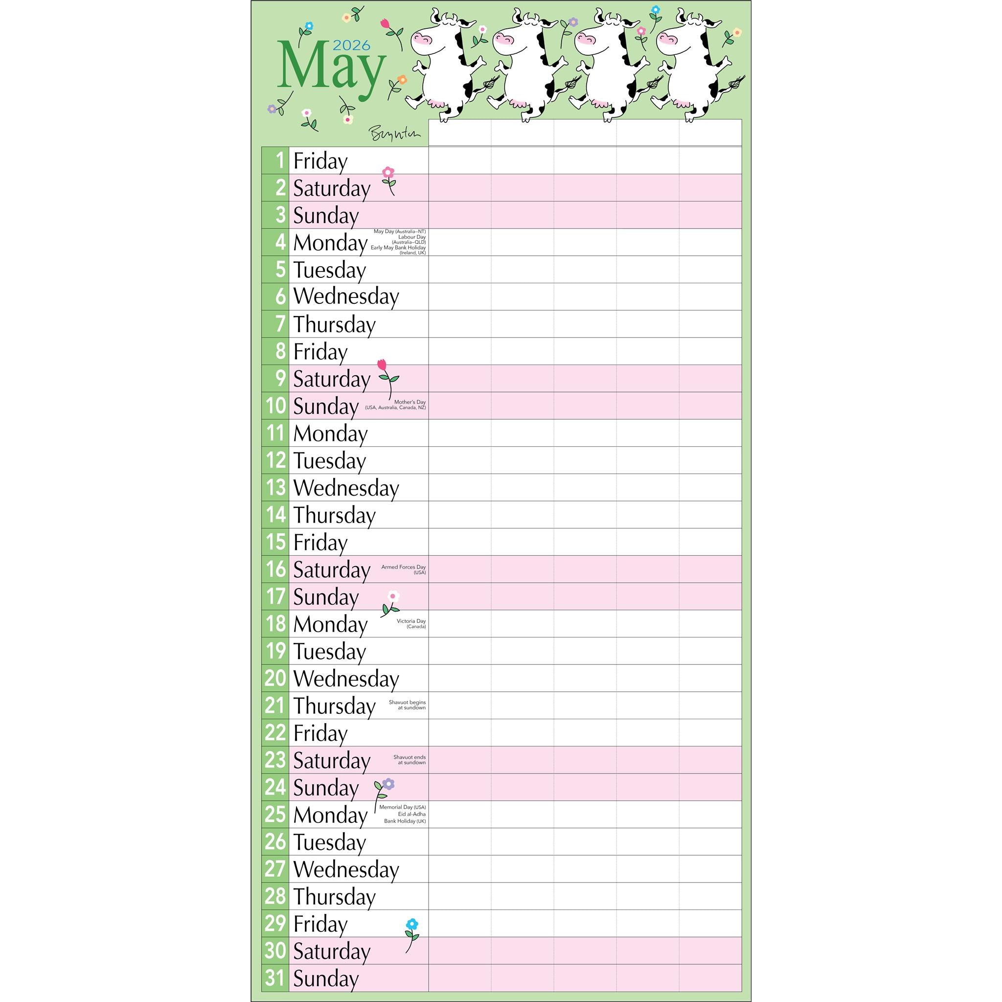 Calendrier mural 2025-2026 de Sandra Boynton « Ma famille »