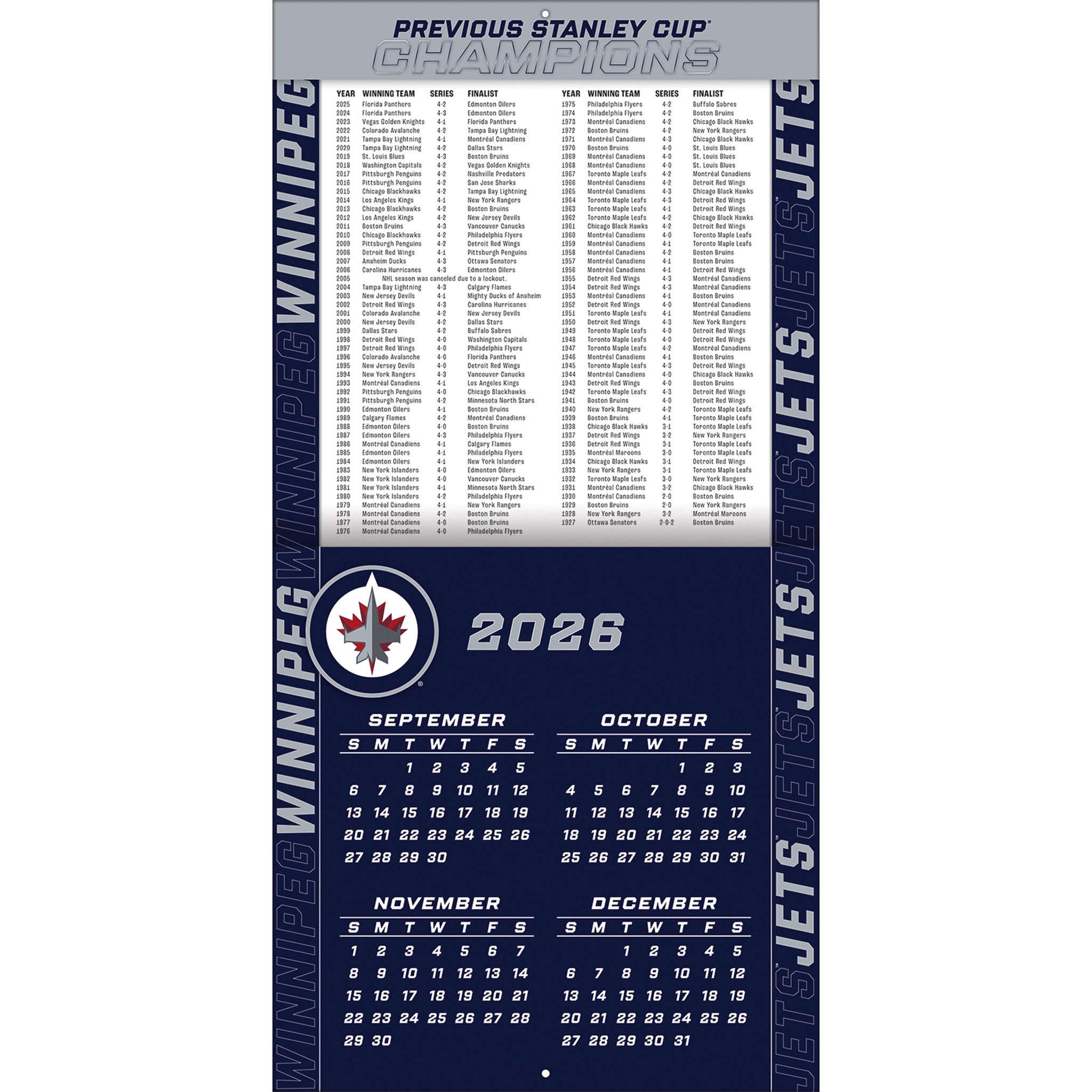 NHL Winnipeg Jets 2027 Wall Calendar - Online Only