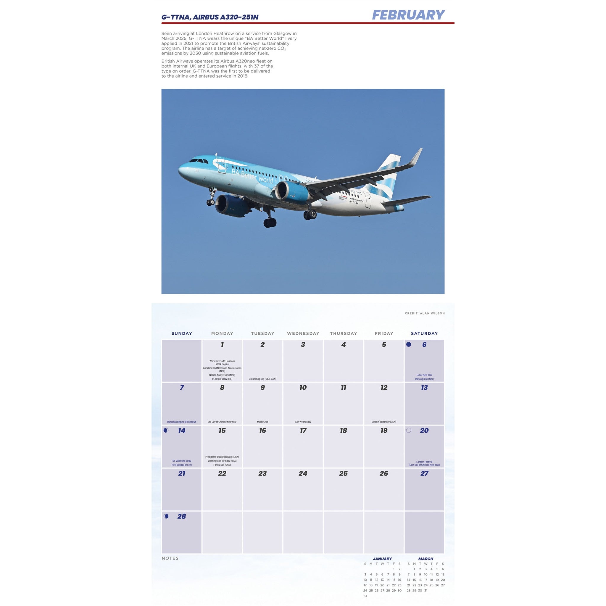 Calendrier mural Avions commerciaux 2027