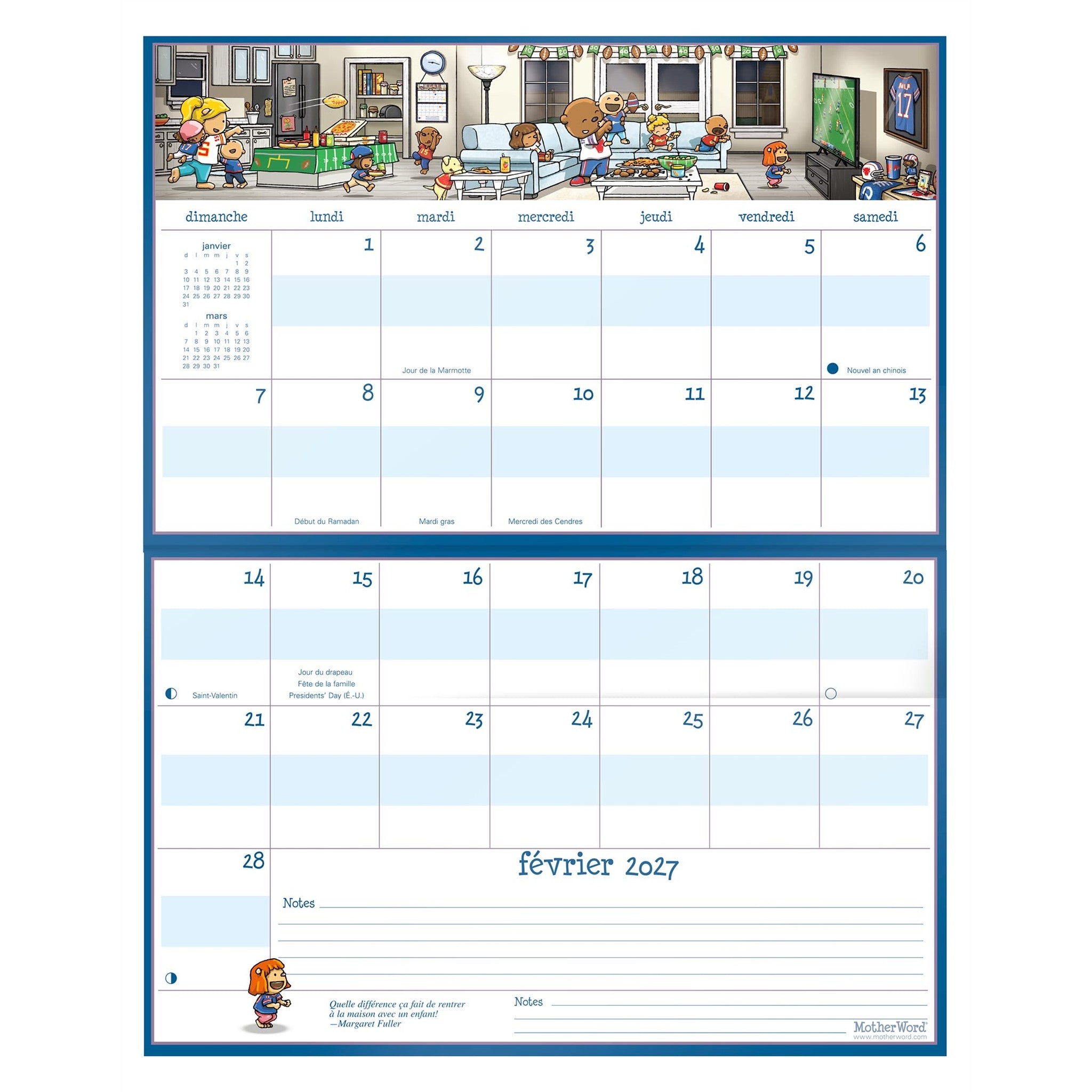 MotherWord Magnetic Fridge French 2027 Wall Calendar