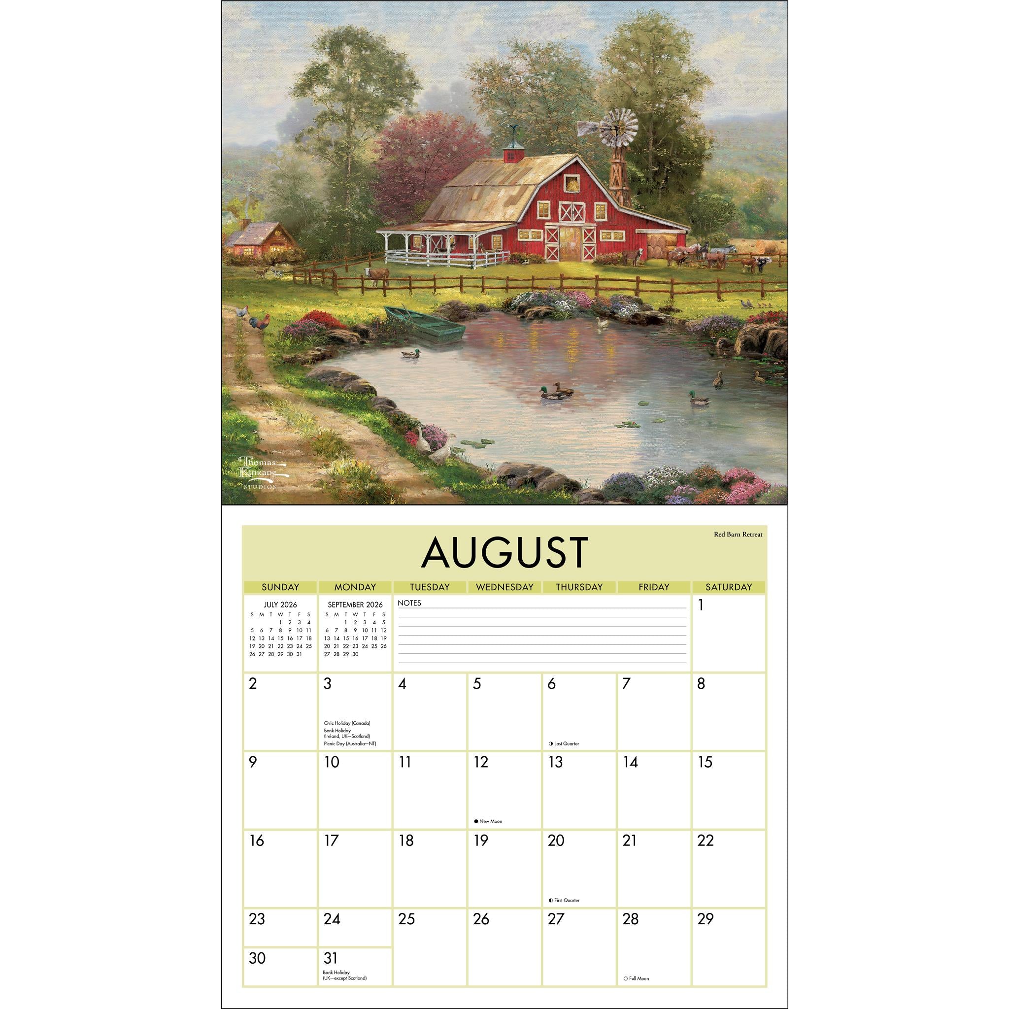 Calendrier mural de luxe 2026 de Thomas Kinkade Studios