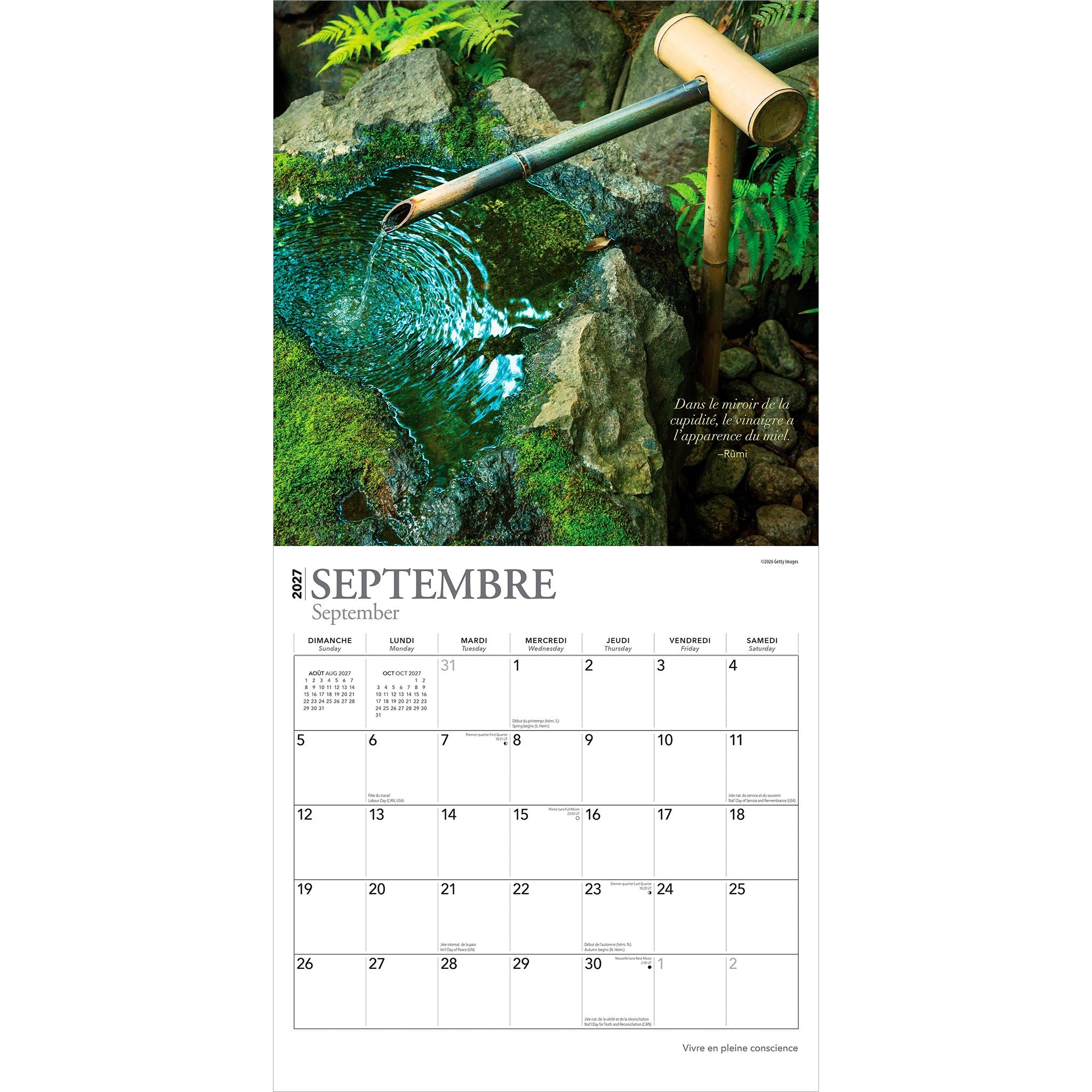 Vivre en pleine conscience 2027 Wall Calendar (French)