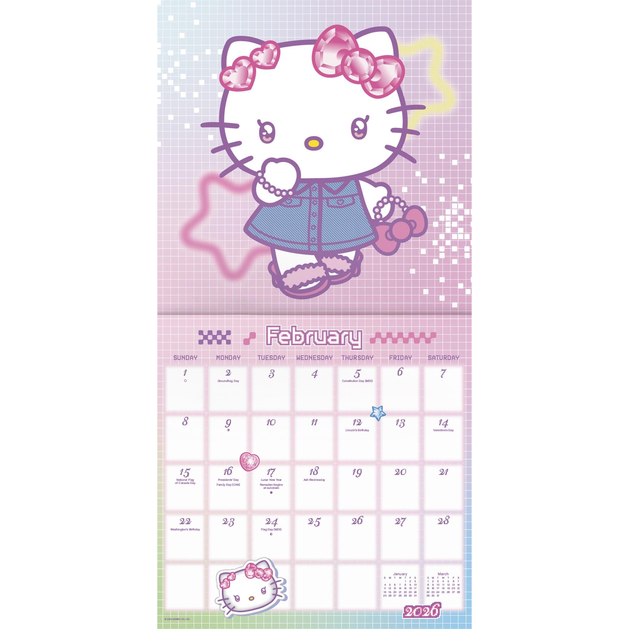 Calendrier mural de luxe Hello Kitty et ses amis exclusif avec autocollant 2026