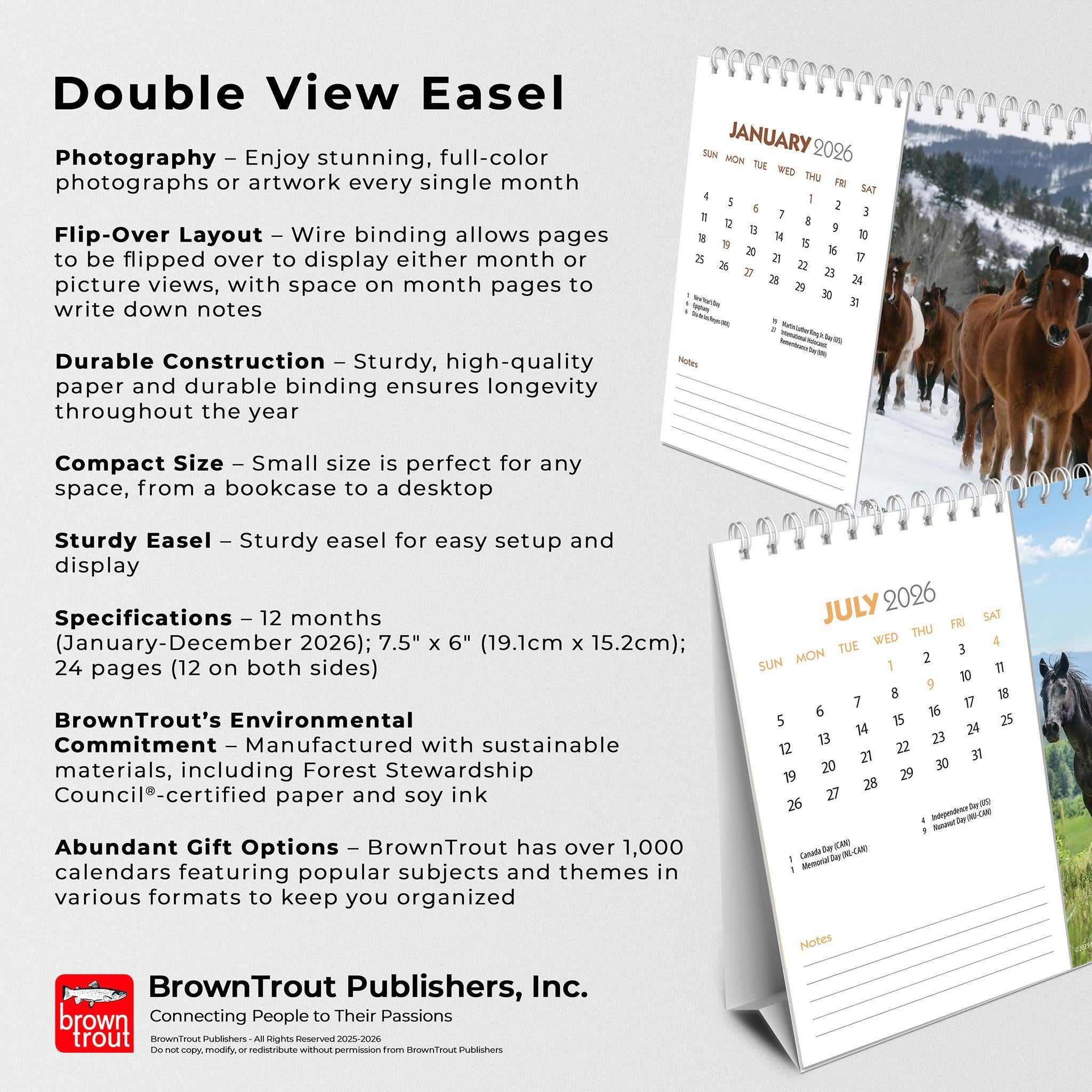 Calendrier chevalet double vue 2026 pour les amoureux des chevaux - Disponible uniquement en ligne