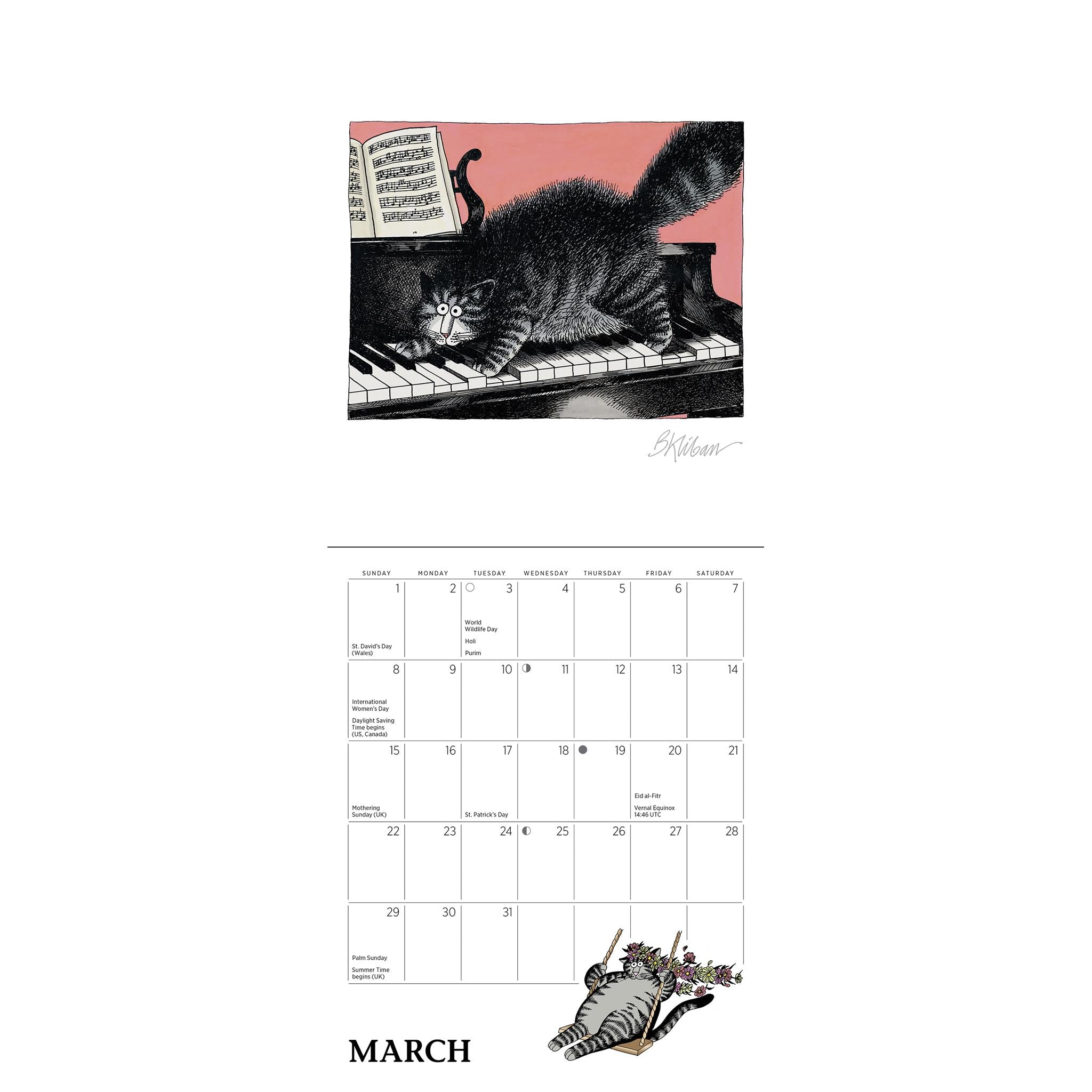 Calendrier mural édition spéciale B Kliban Cat 2026 avec impression