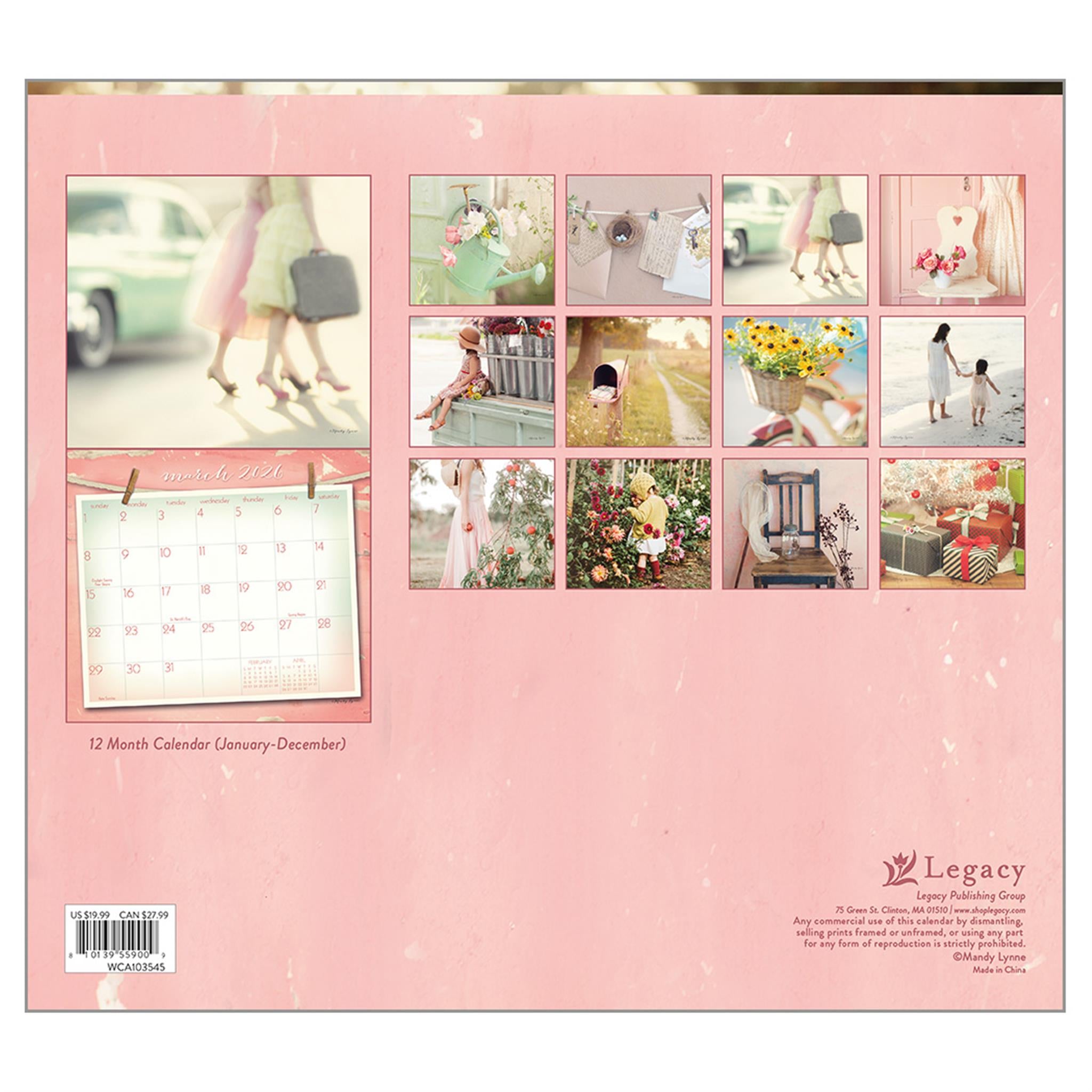 Calendrier mural de luxe rose vintage 2026