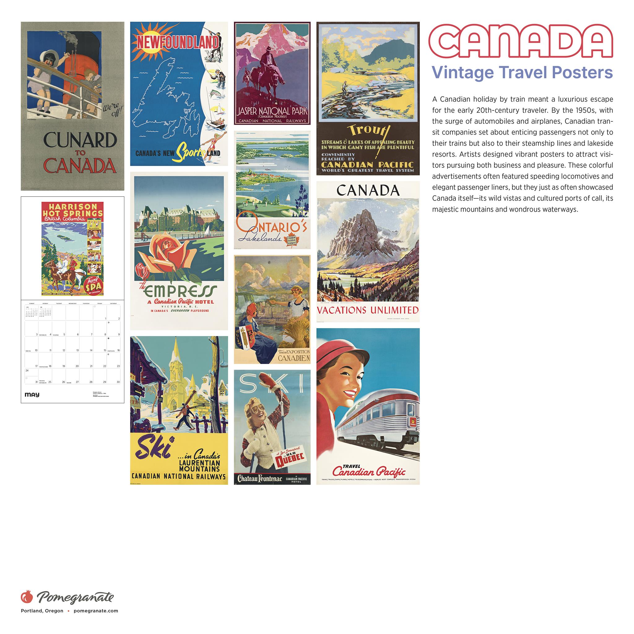Calendrier mural des affiches de voyage du Canada 2026