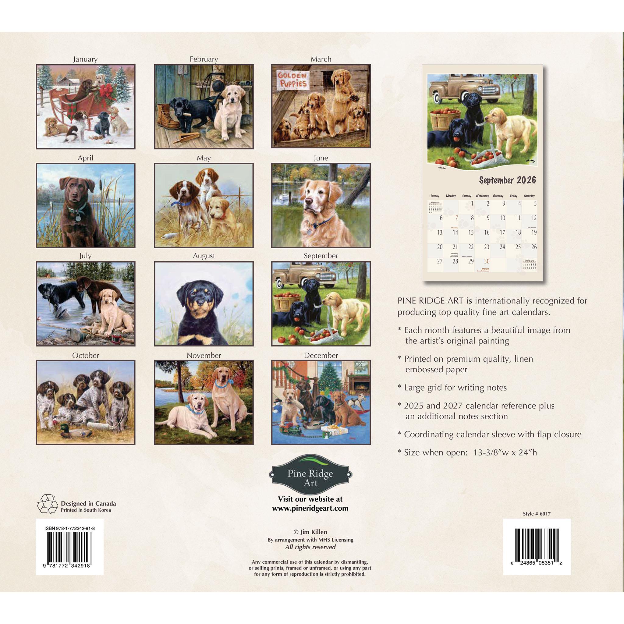 Calendrier mural 2026 « Les amoureux des chiens » - Disponible uniquement en ligne