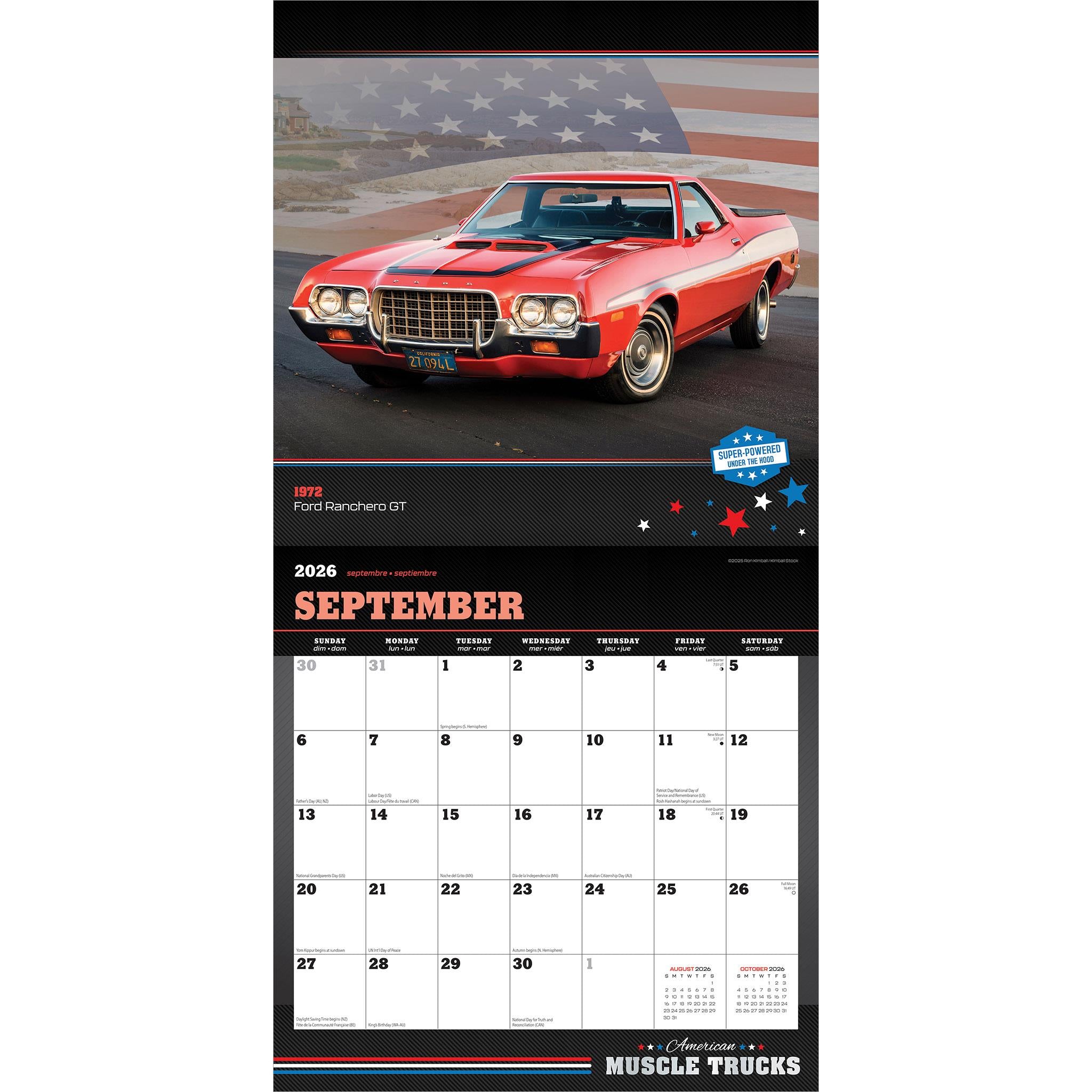Calendrier mural American Muscle Trucks 2026 - Disponible uniquement en ligne