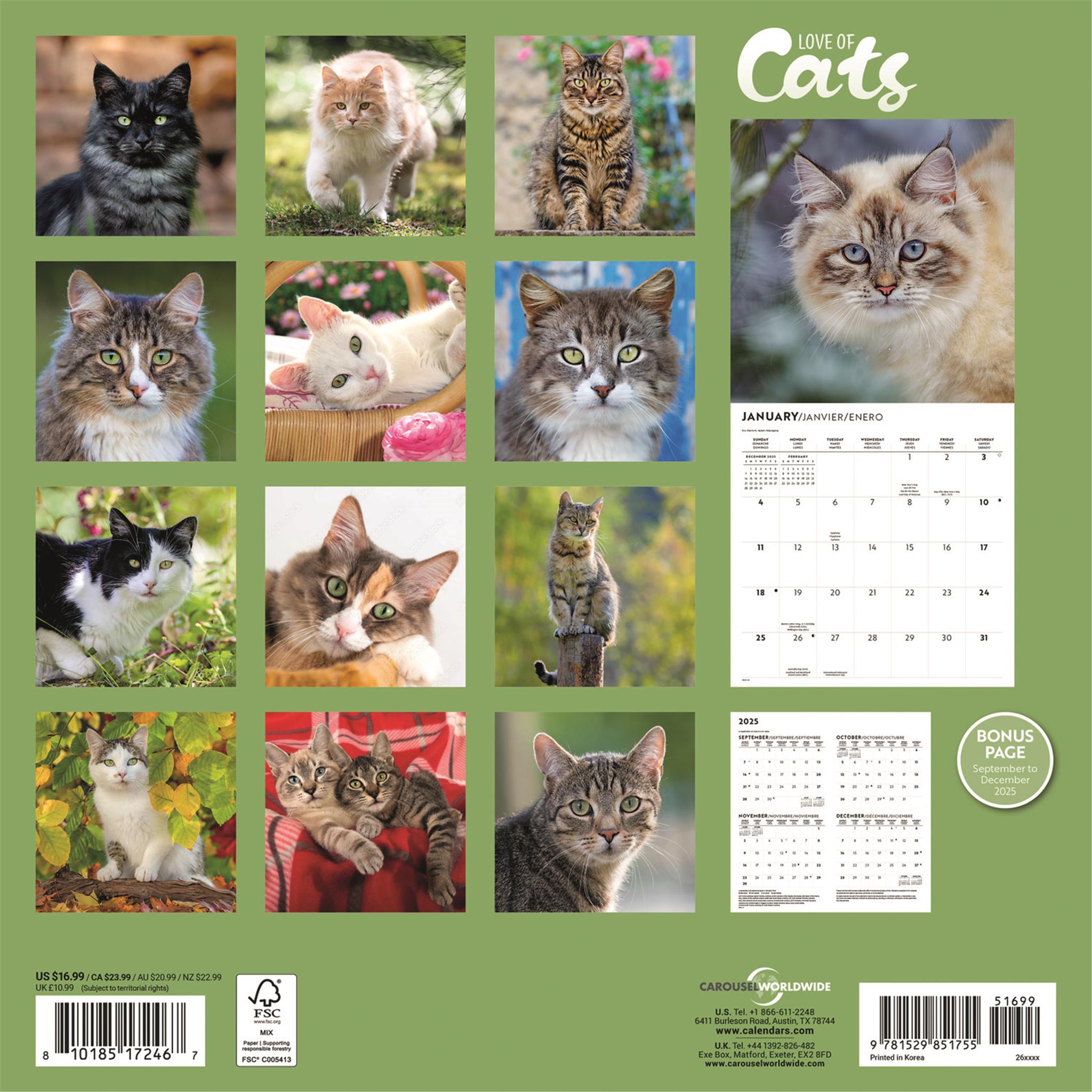 Calendrier mural Amour des chats 2026