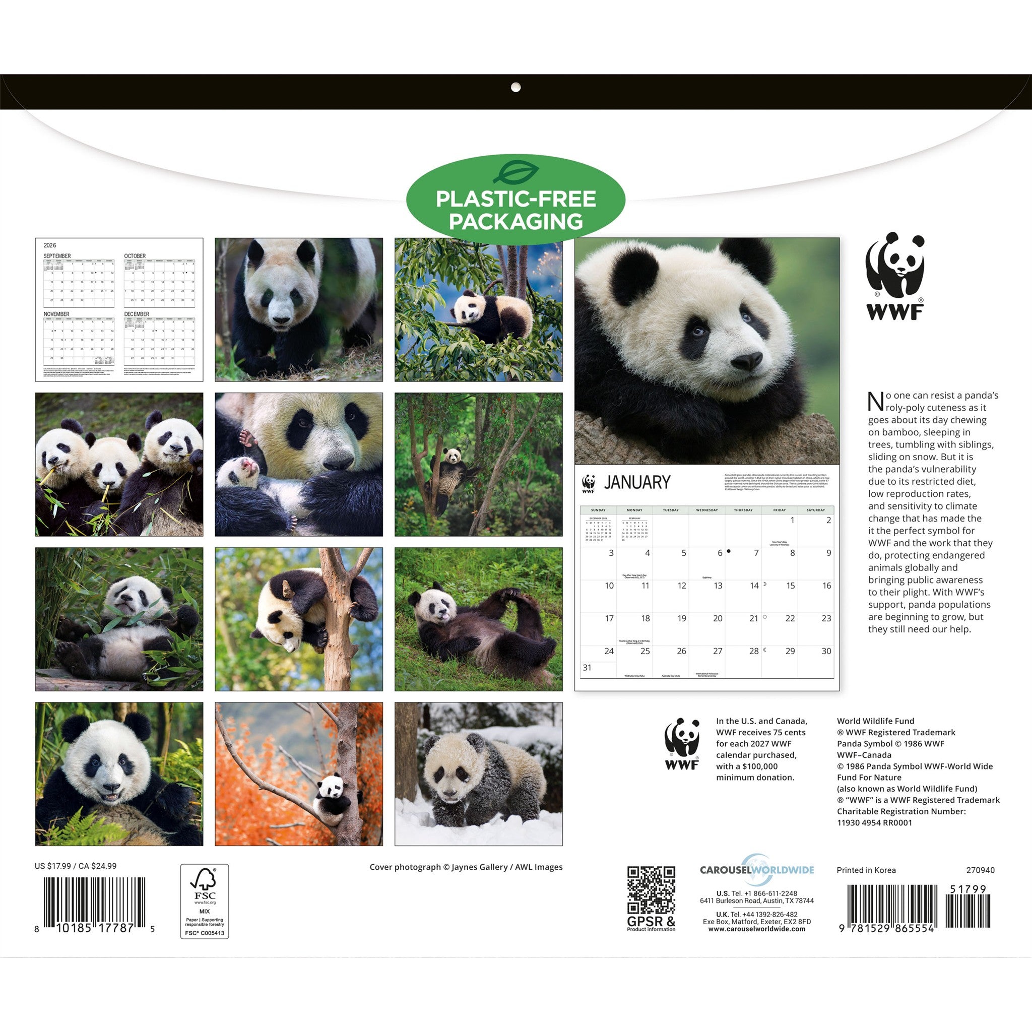 Calendrier mural WWF Pandas géants 2027