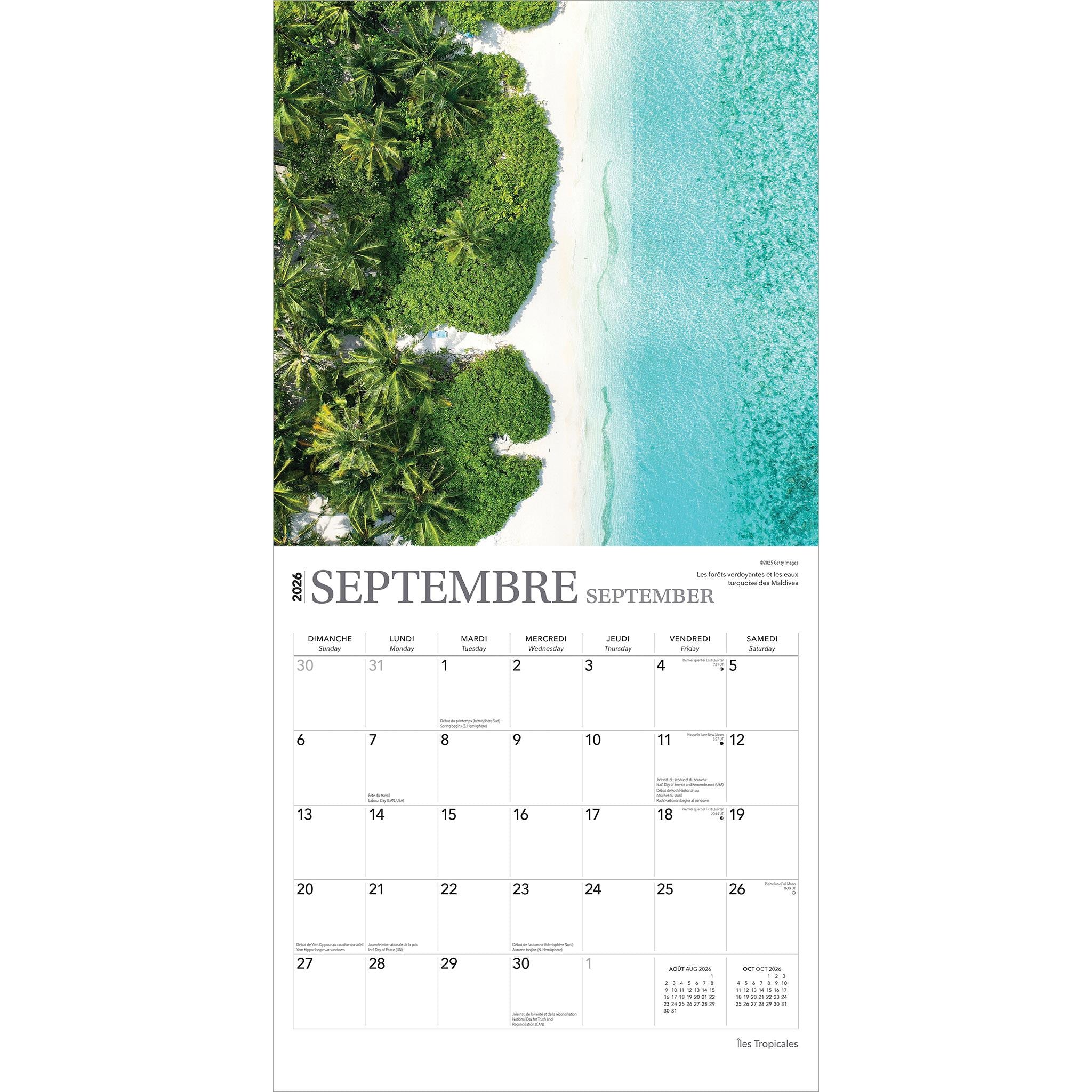 Calendrier mural Îles Tropicales 2026 (français)
