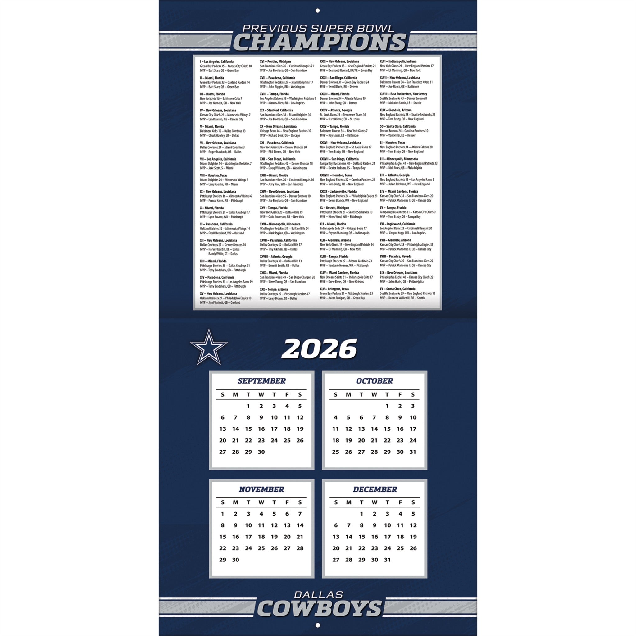 NFL Dallas Cowboys 2027 Wall Calendar