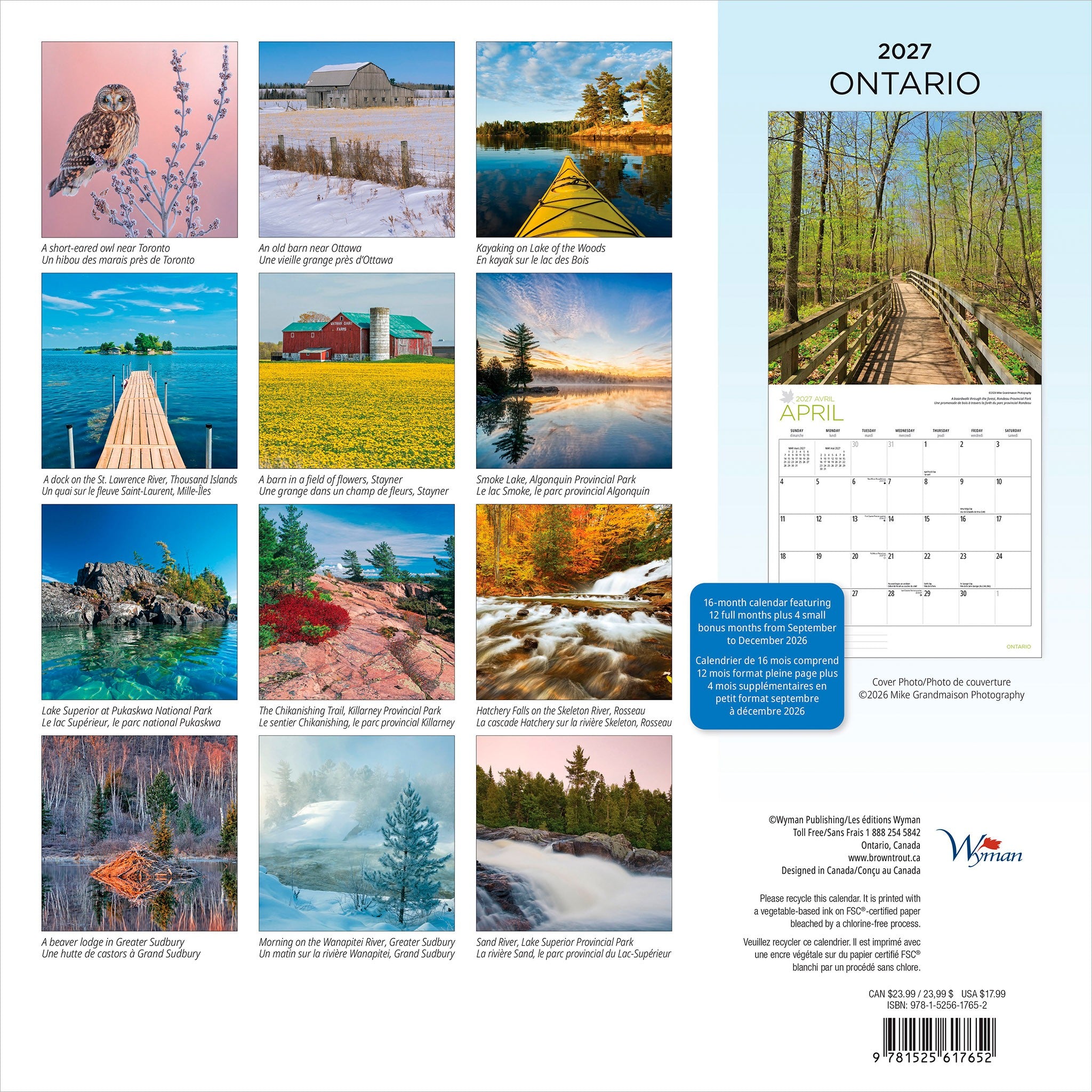 Ontario 2027 Wall Calendar