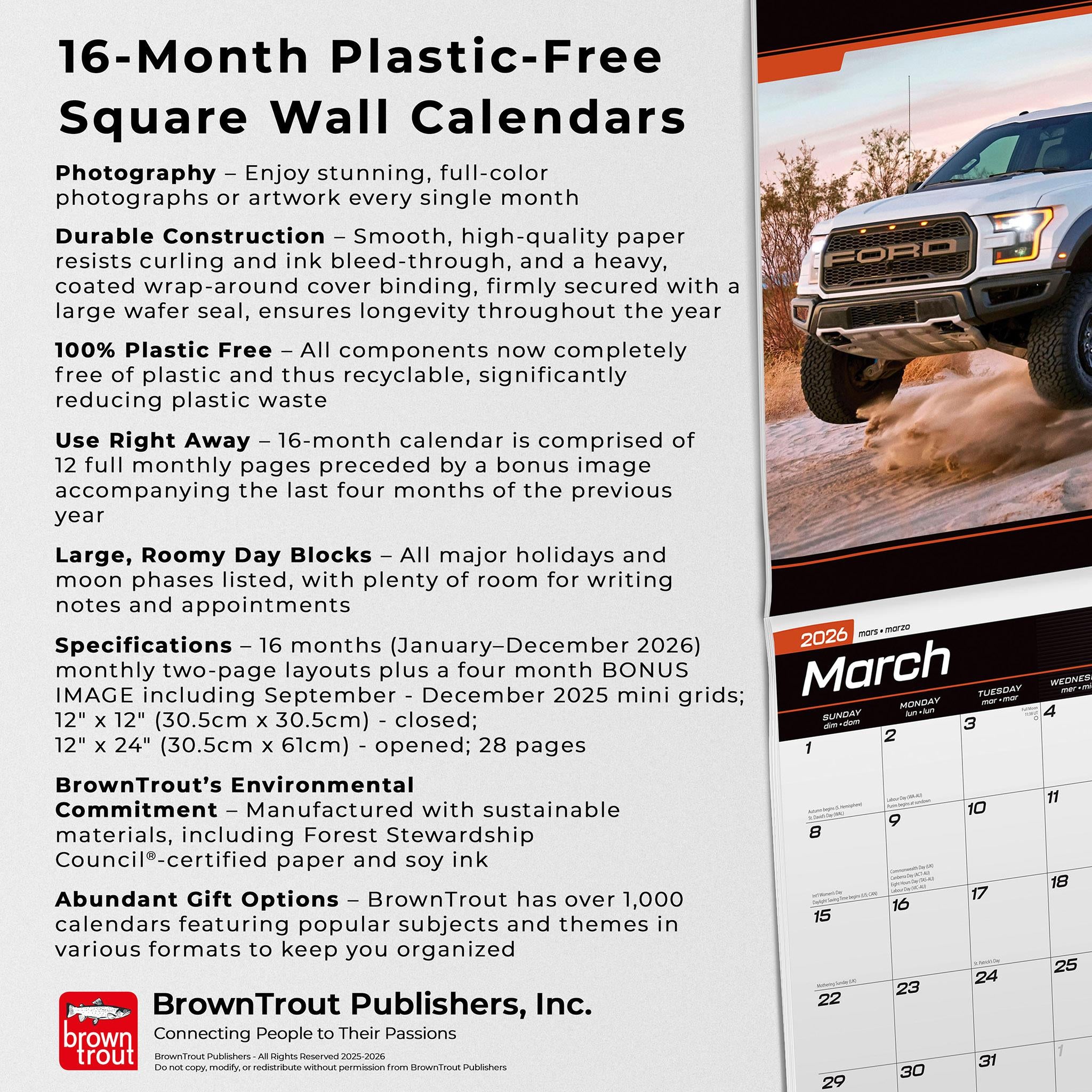 Calendrier mural des camions Ford F150 2026