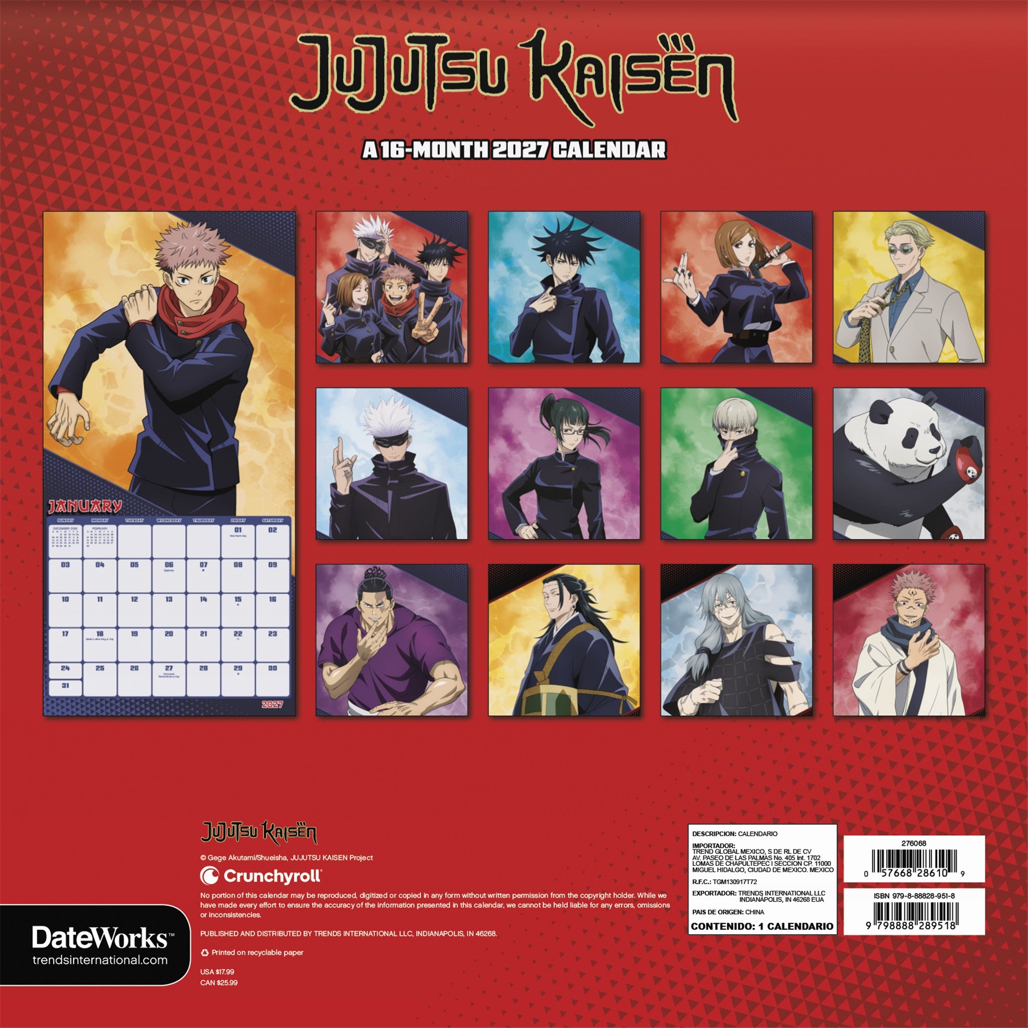 Calendrier mural Jujutsu Kaisen 2027 - Disponible en ligne uniquement