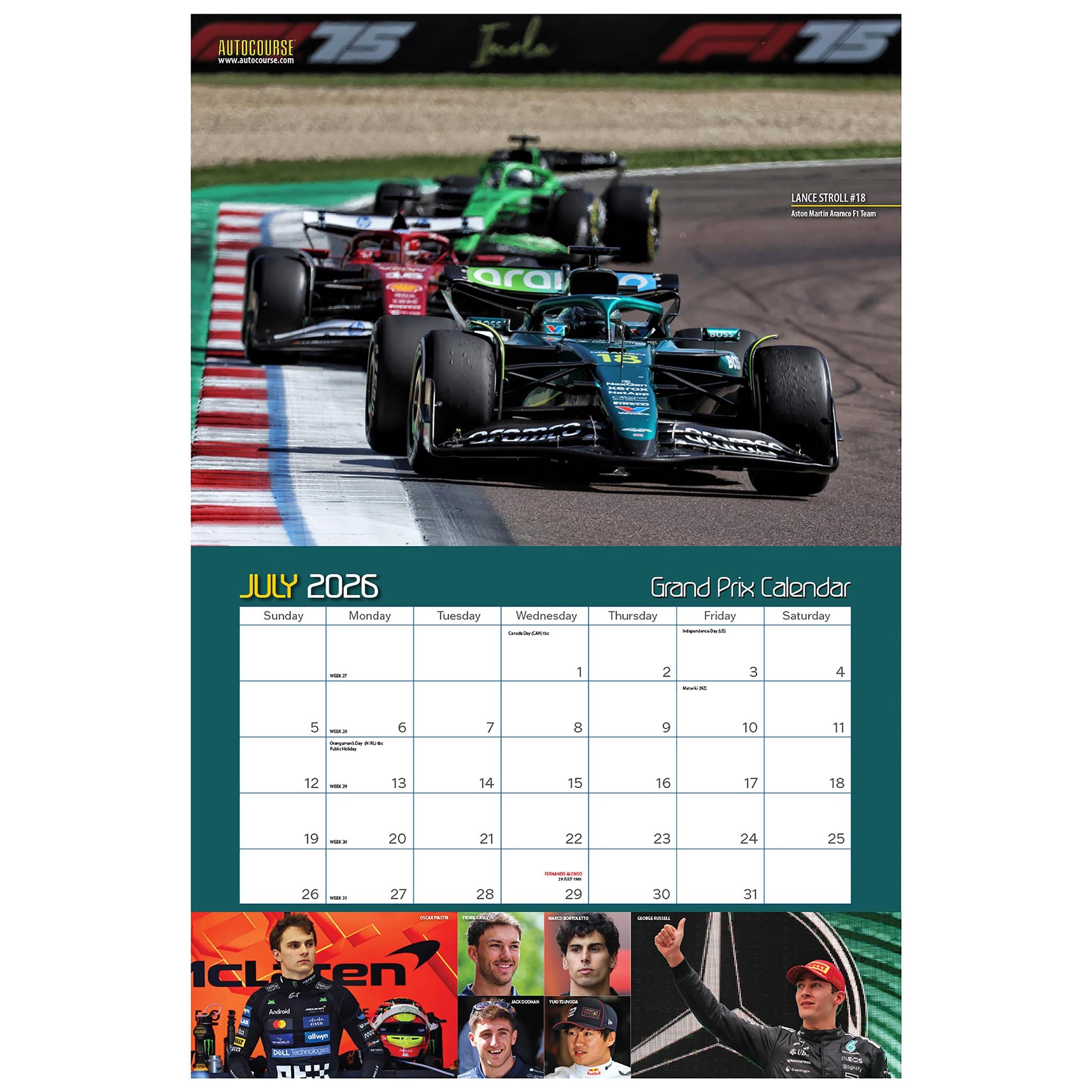 Calendrier mural Autocourse Grand Prix 2026