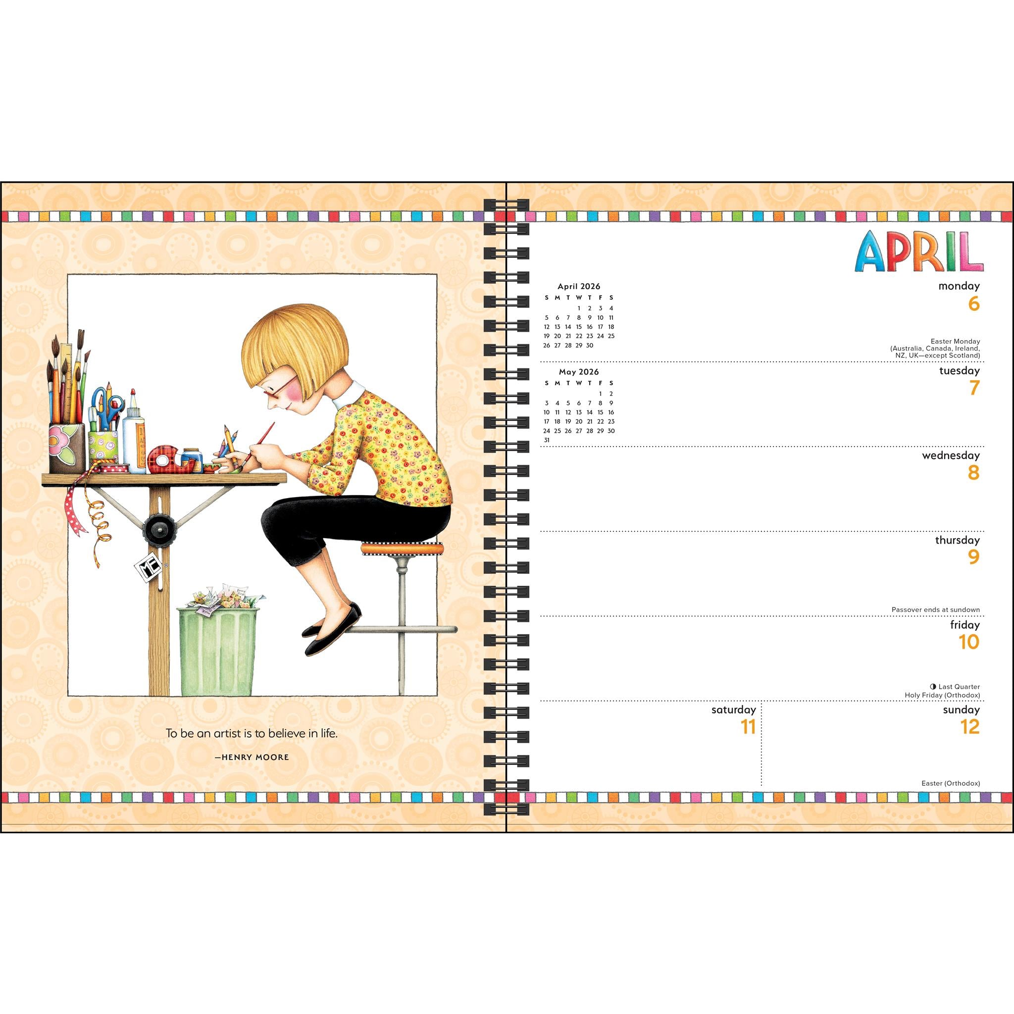 Calendrier des fiançailles 2026 de Mary Engelbreits « You Are A Work Of Art »