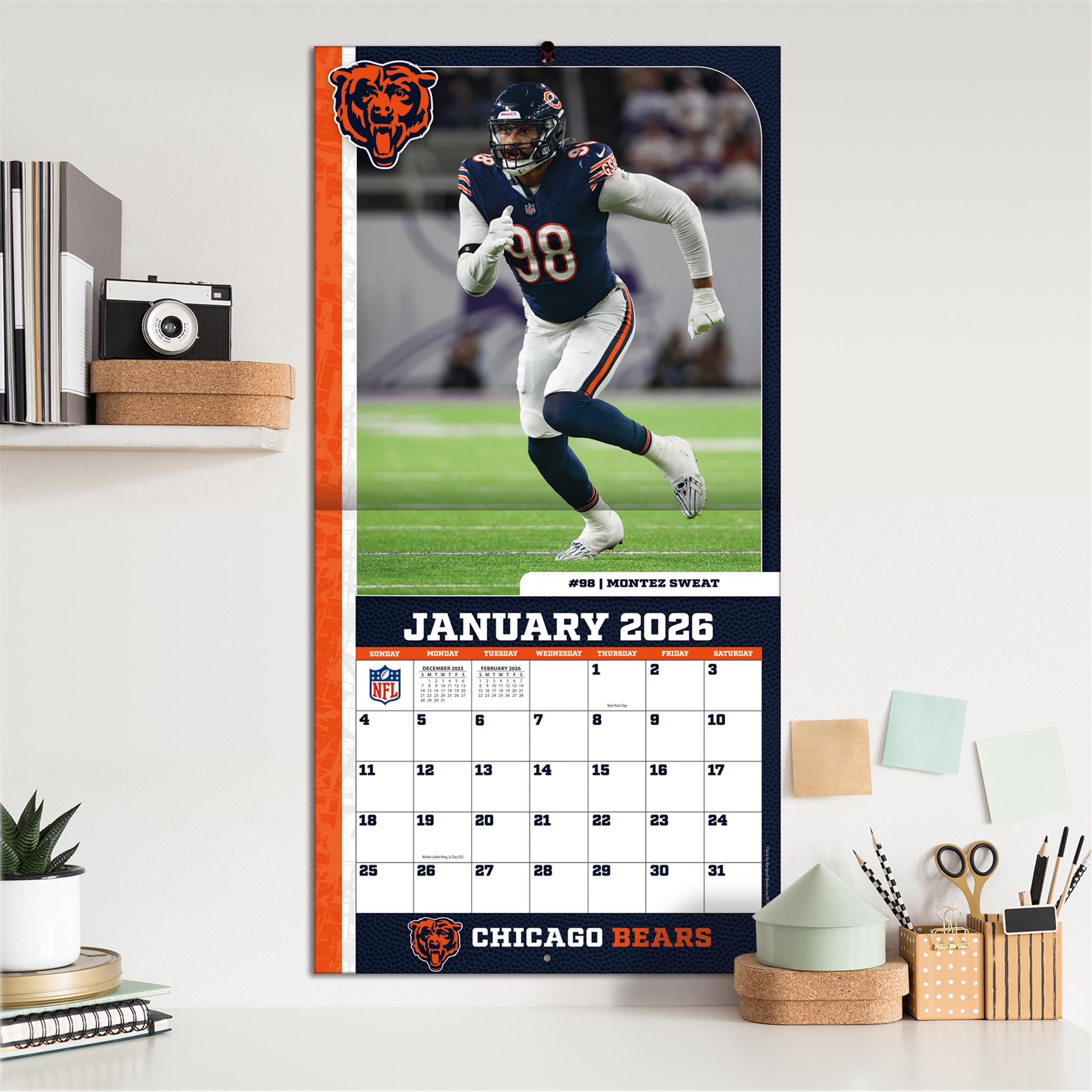 Calendrier mural NFL Chicago Bears 2026 - Disponible uniquement en ligne