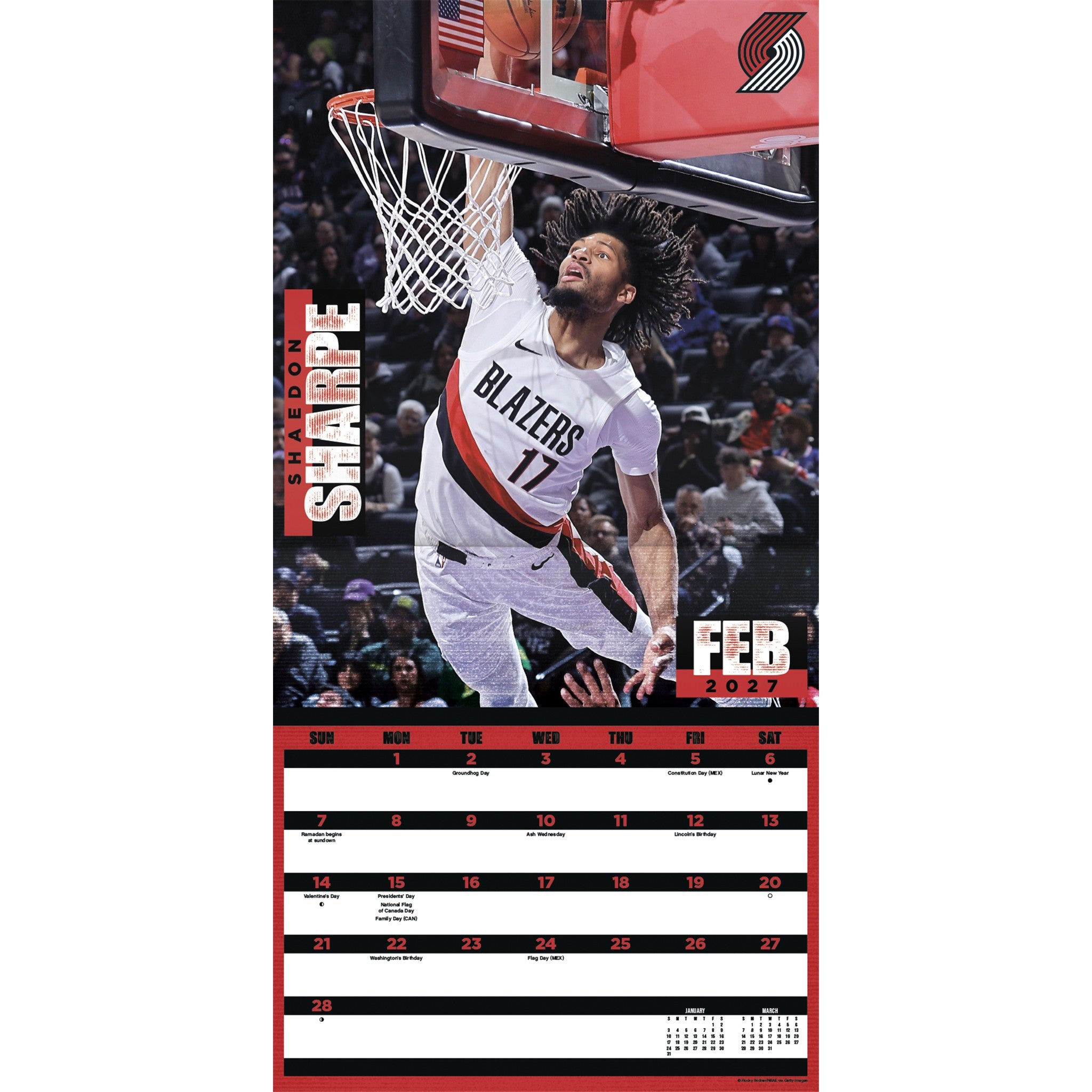 NBA Dunks 2027 Wall Calendar