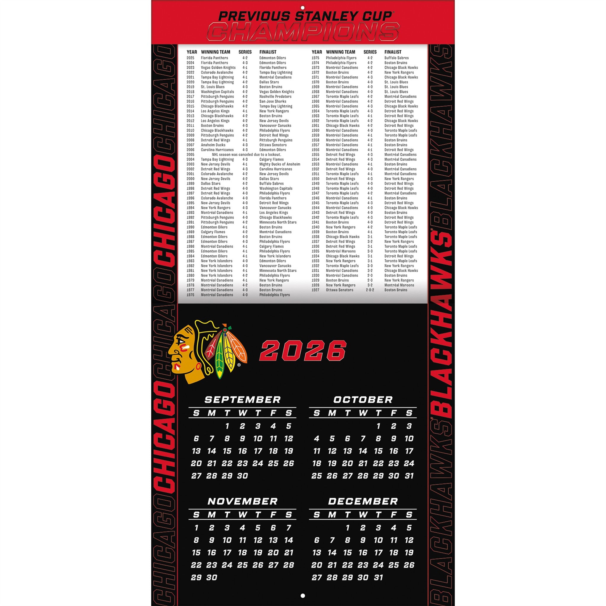 NHL Chicago Blackhawks 2027 Wall Calendar