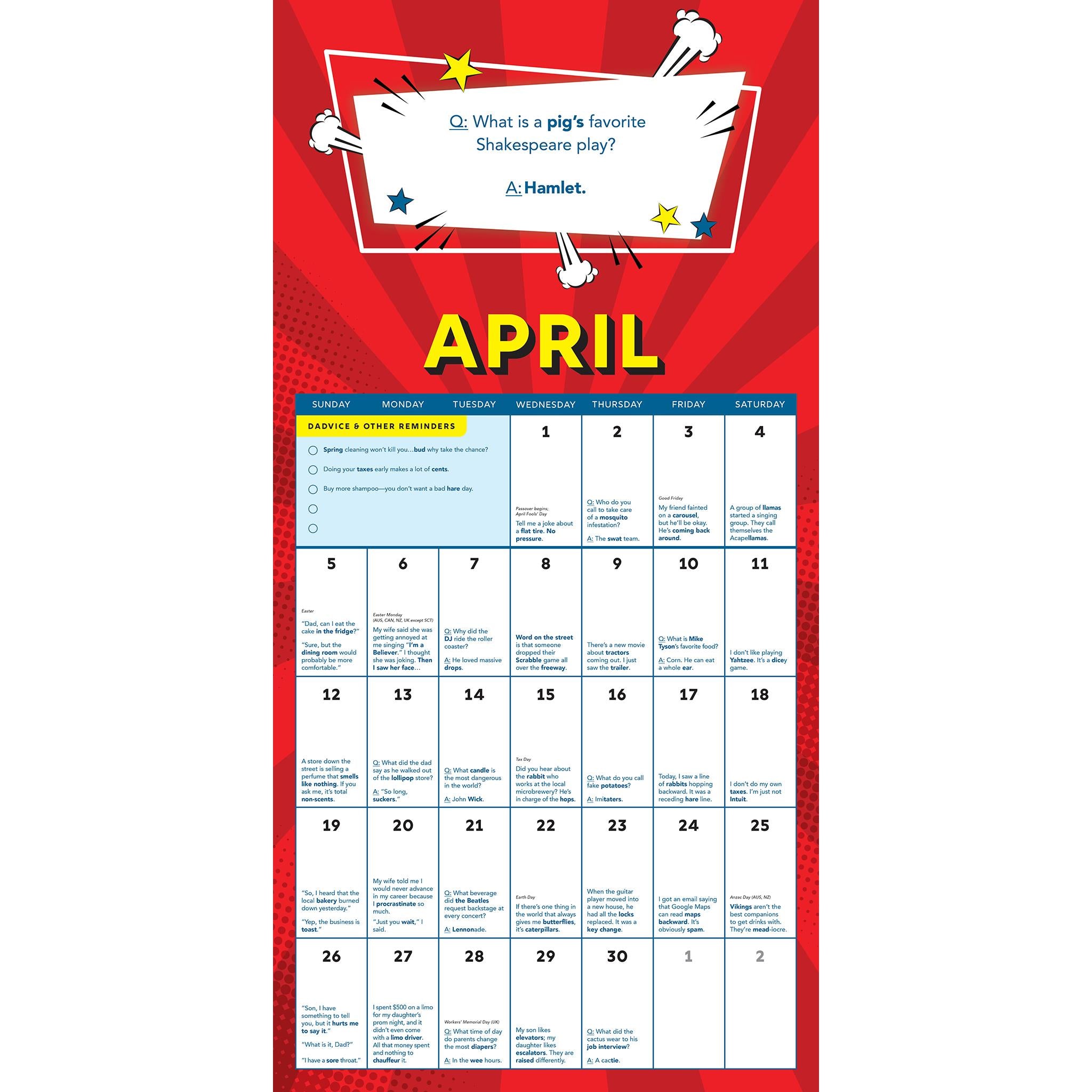 Calendrier mural Blagues de papa 2026 - Disponible uniquement en ligne