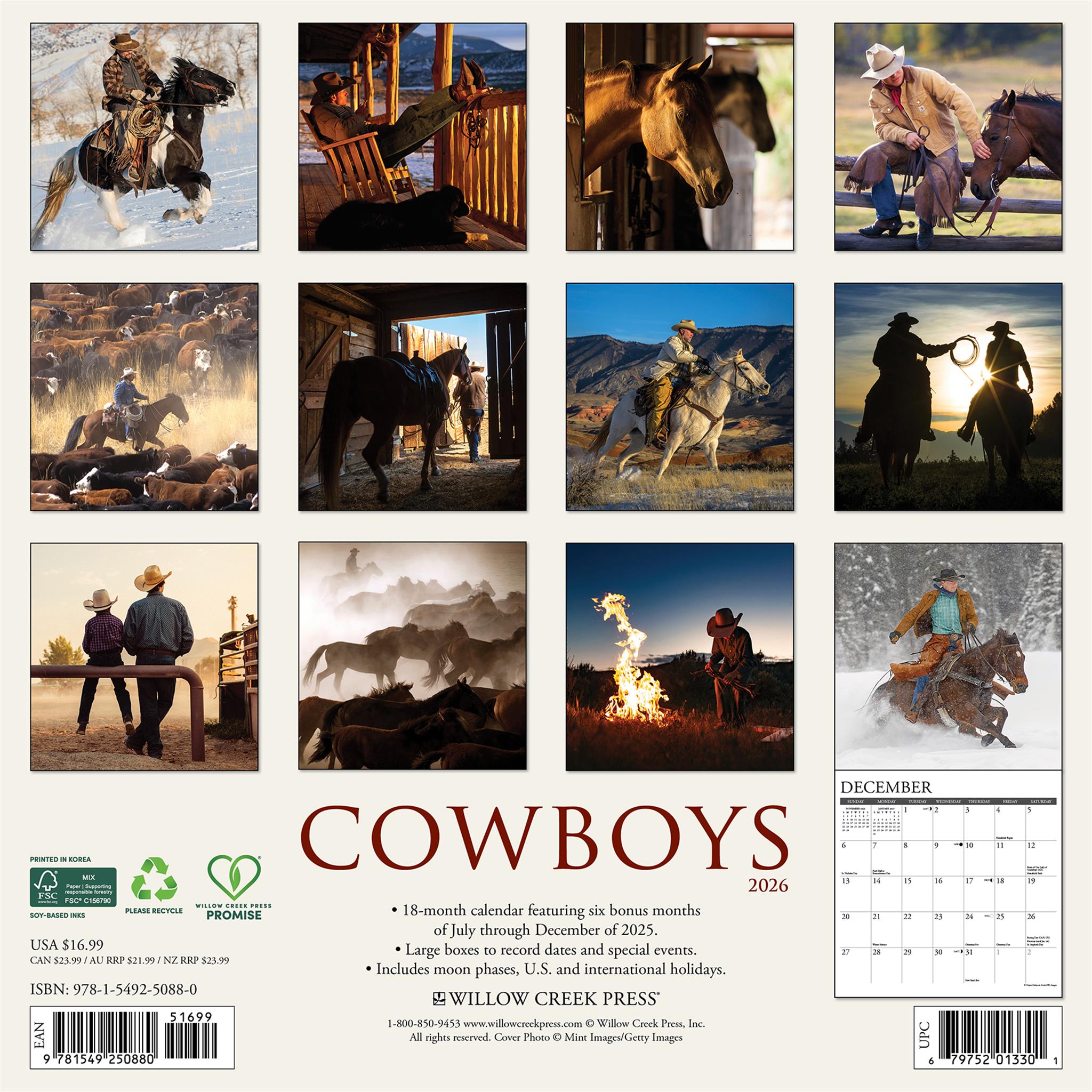 Calendrier mural des Cowboys 2026