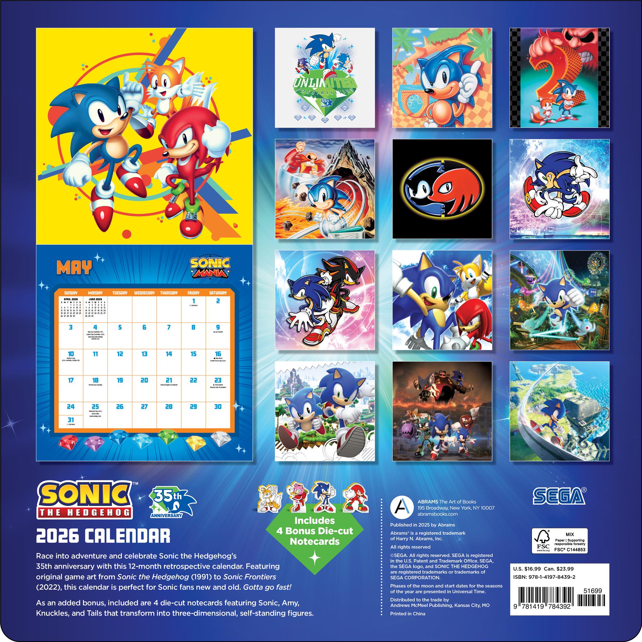 Calendrier mural de luxe Sonic le Hérisson 35e anniversaire avec cartes de vœux 2026 - Disponible uniquement en ligne