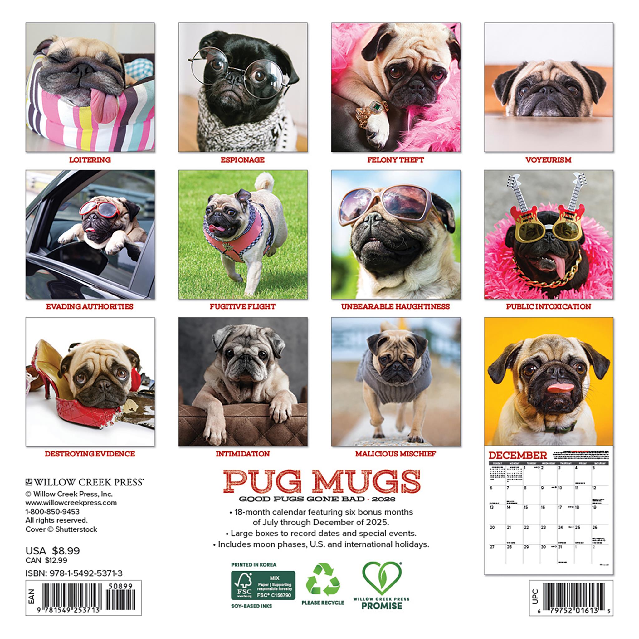 Mini calendrier Pug Mugs 2026