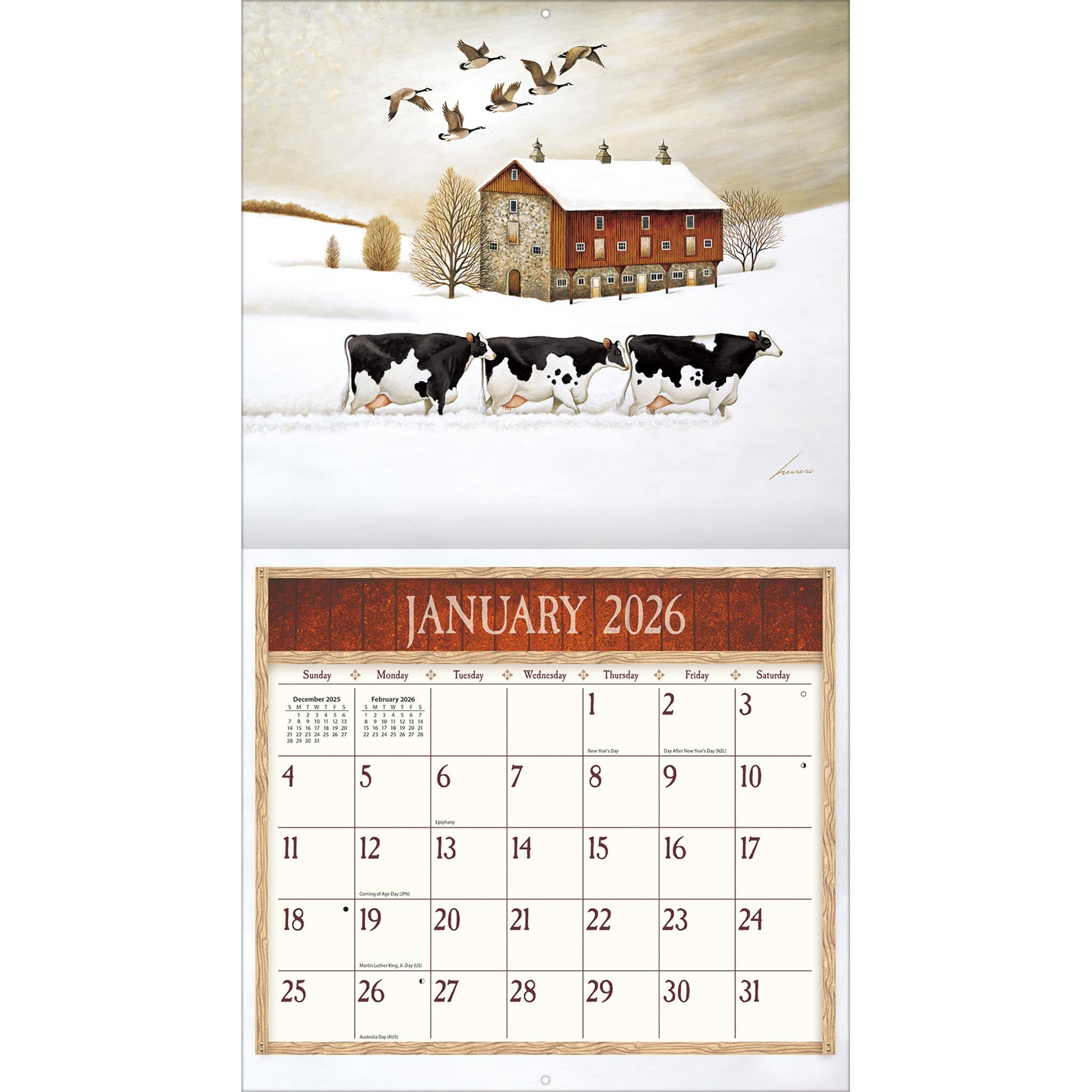Calendrier mural édition spéciale de luxe « Vaches, vaches, vaches » 2026 avec impression
