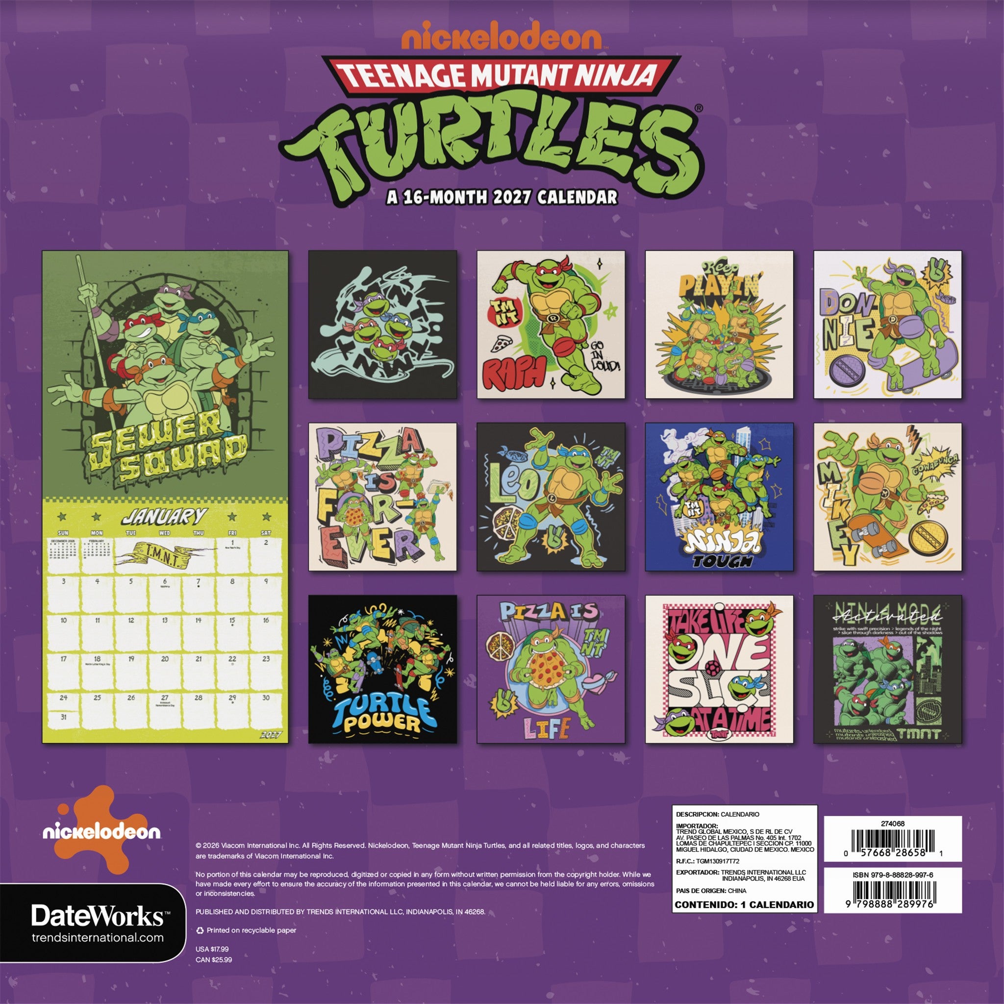 Calendrier mural Tortues Ninja 2027