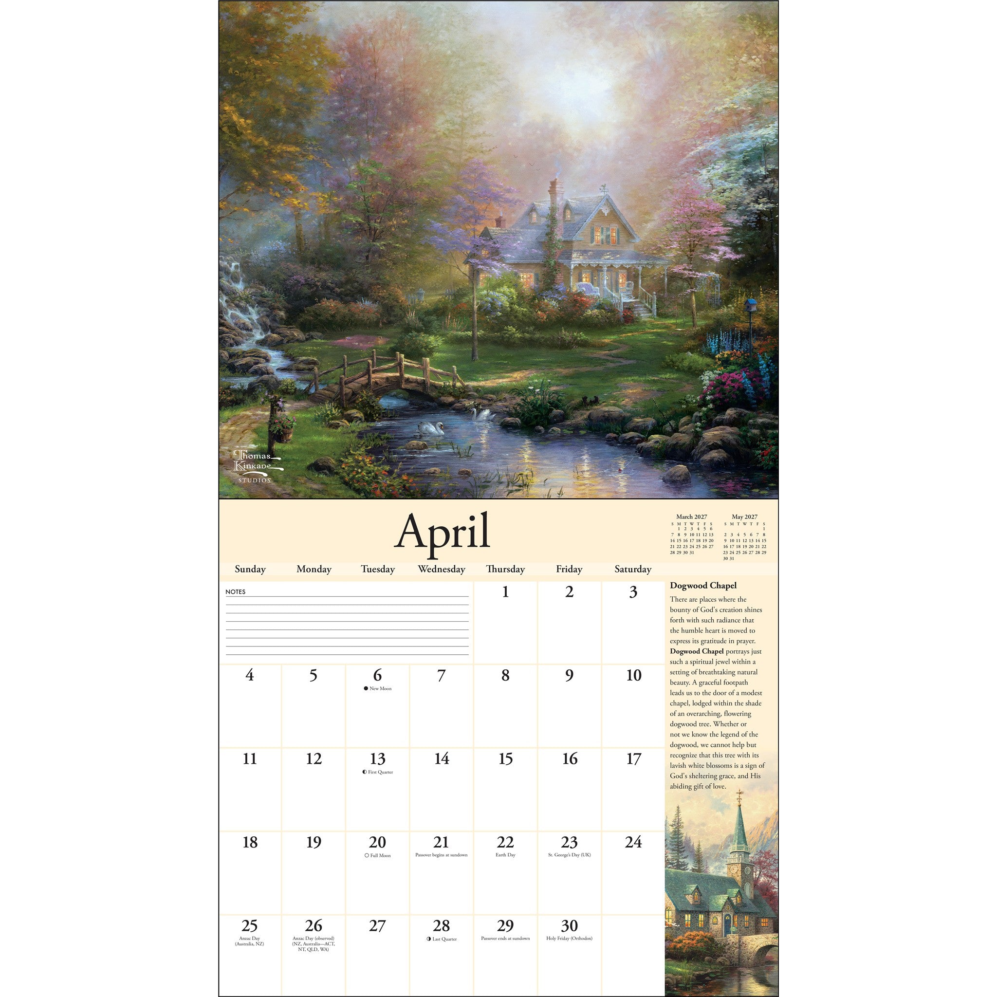 Calendrier mural de luxe édition spéciale collector Thomas Kinkade Lumières de la maison 2027