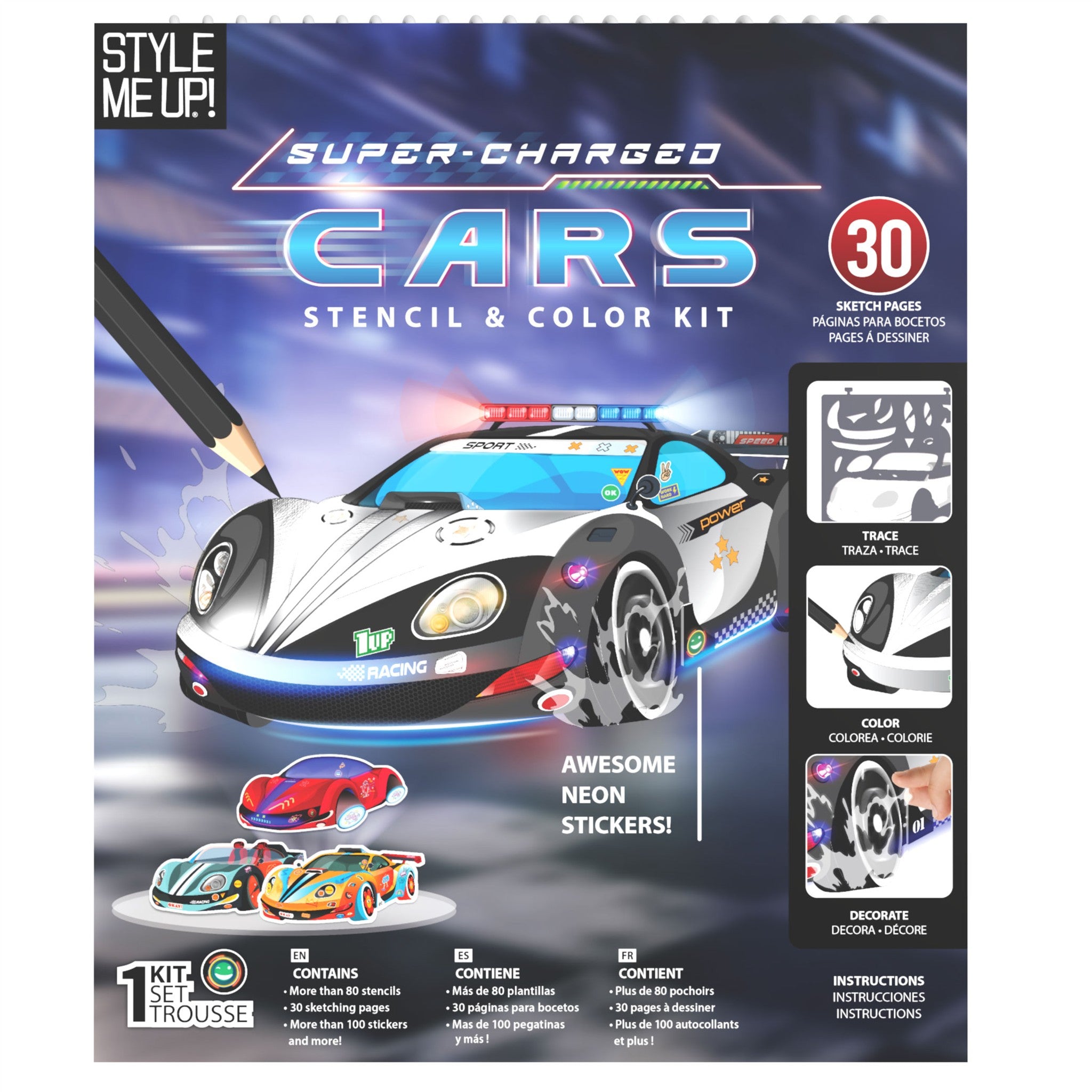Kit de pochoirs et de coloriages Voitures surpuissantes
