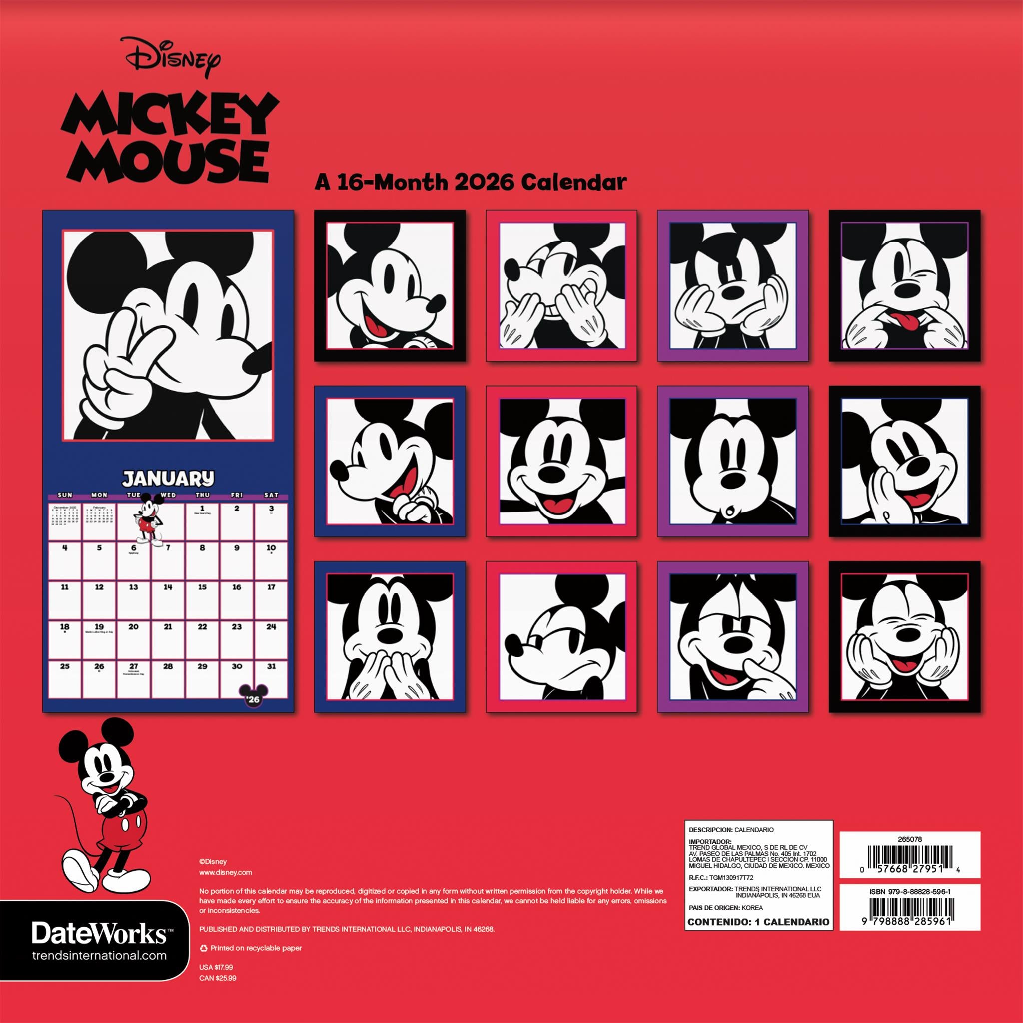 Calendrier mural Mickey Mouse 2026
