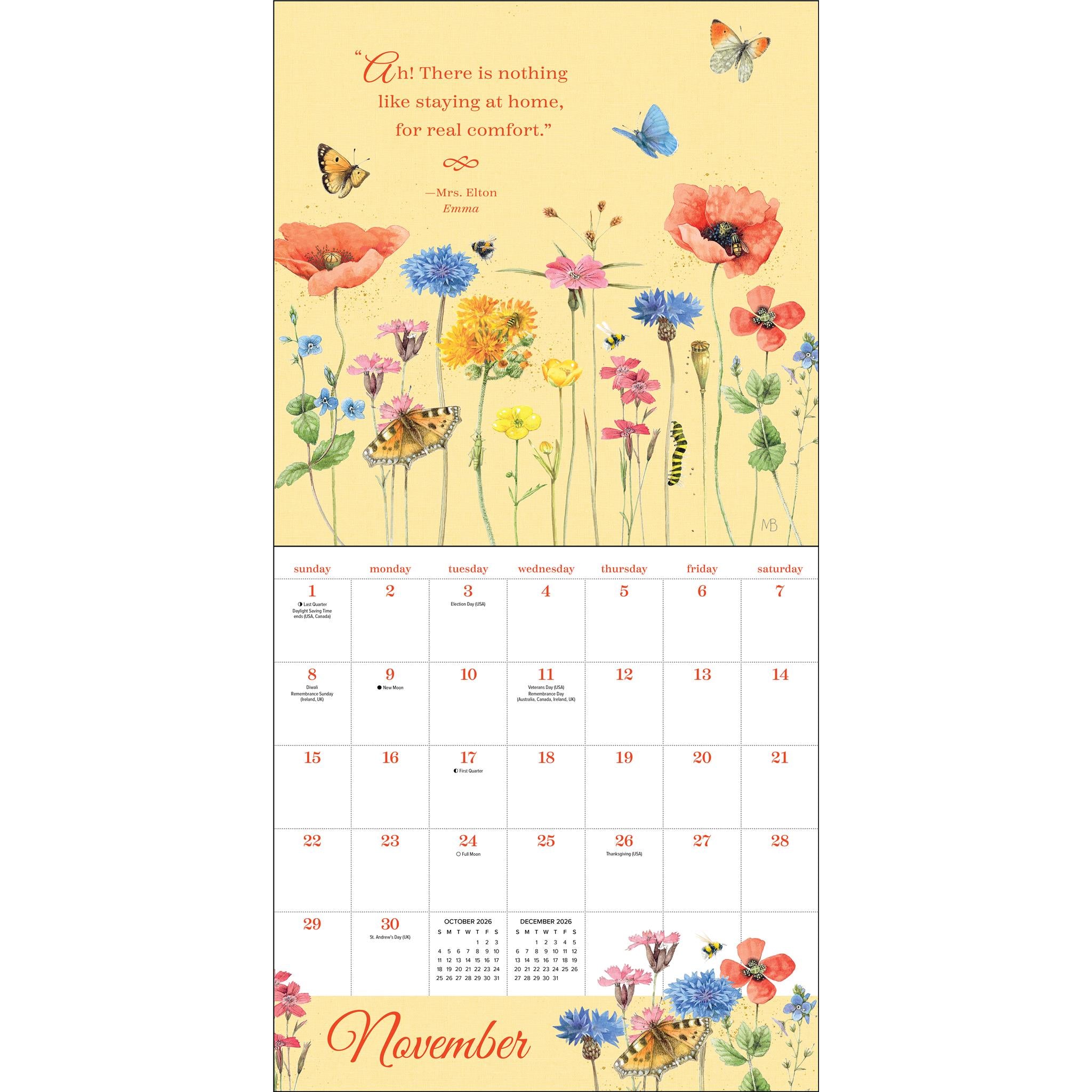Calendrier mural 2026 des citations de Jane Austen - Disponible uniquement en ligne