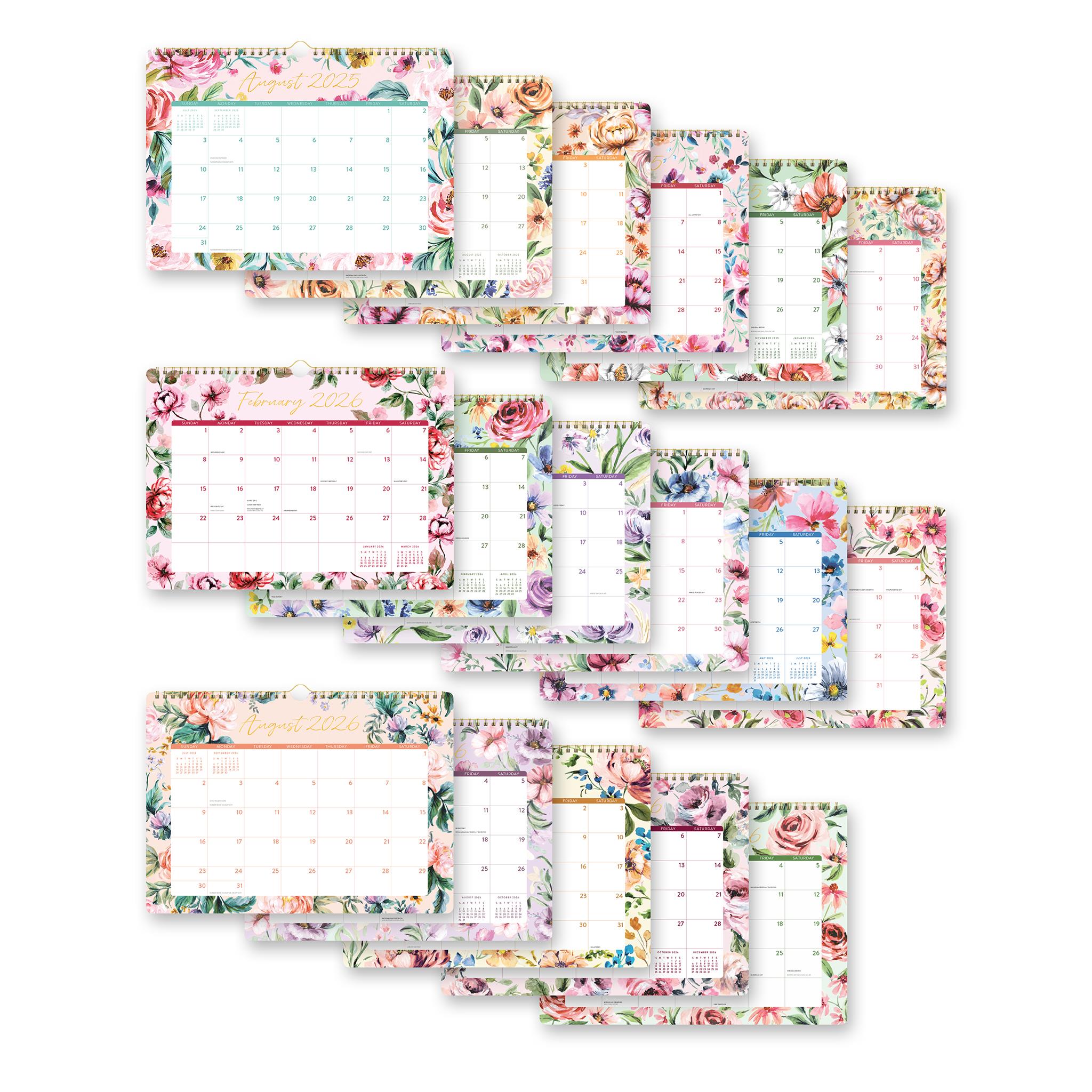 Bella Flora 2025-2026 Spiral Wall Calendar