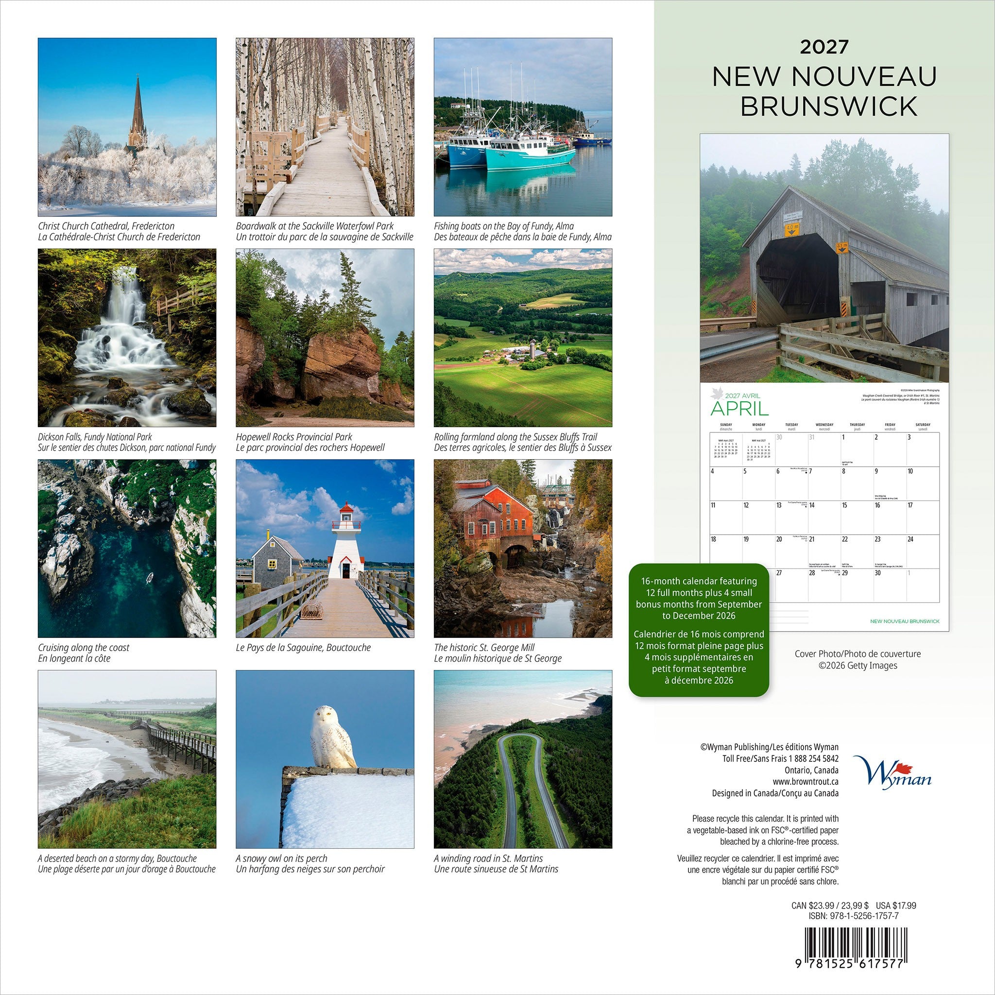 New Brunswick / Nouveau-Brunswick 2027 Wall Calendar