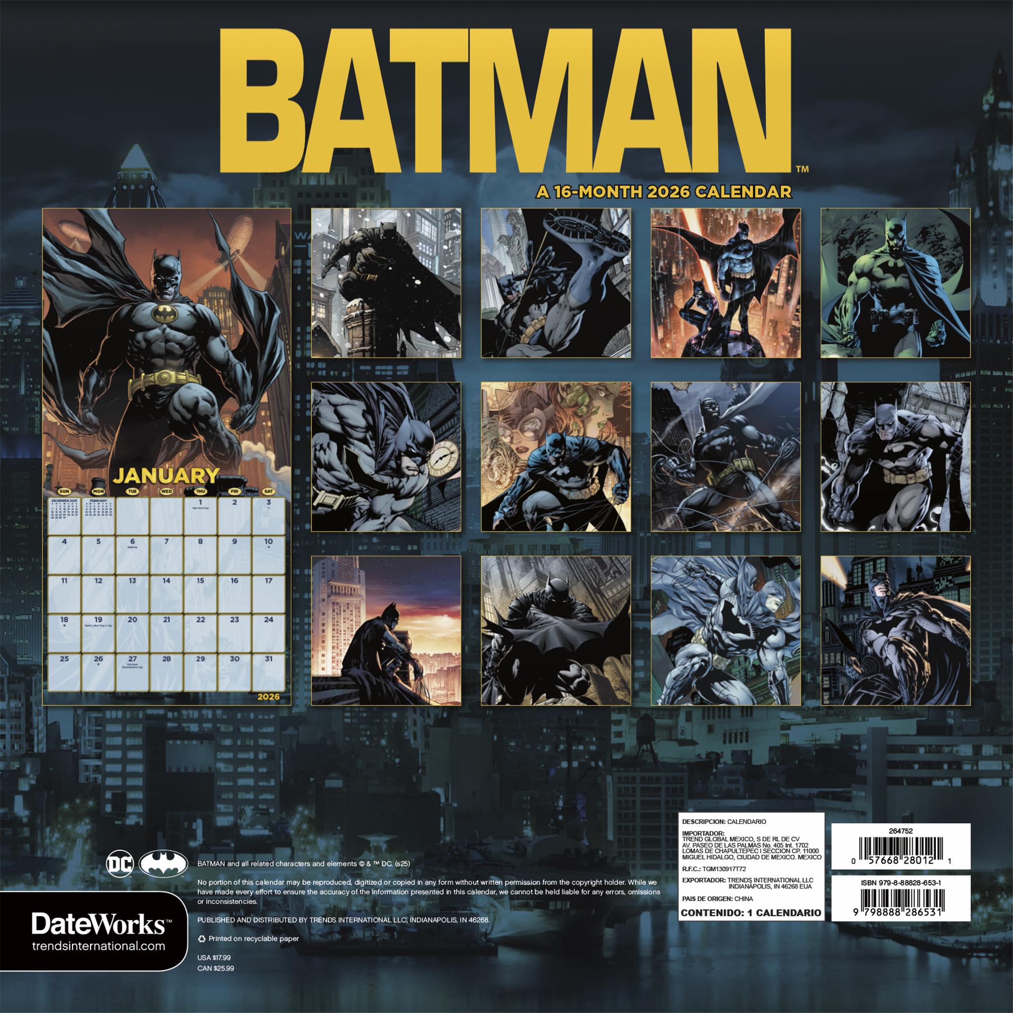 Calendrier mural Batman Comics 2026