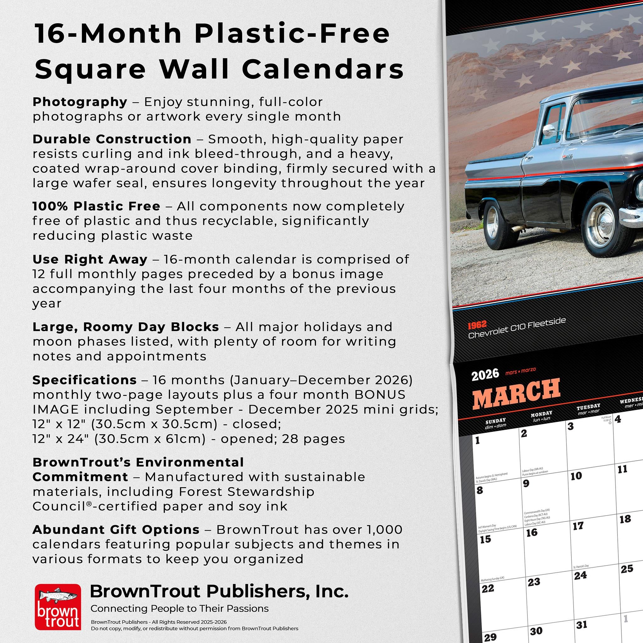 Calendrier mural American Muscle Trucks 2026 - Disponible uniquement en ligne