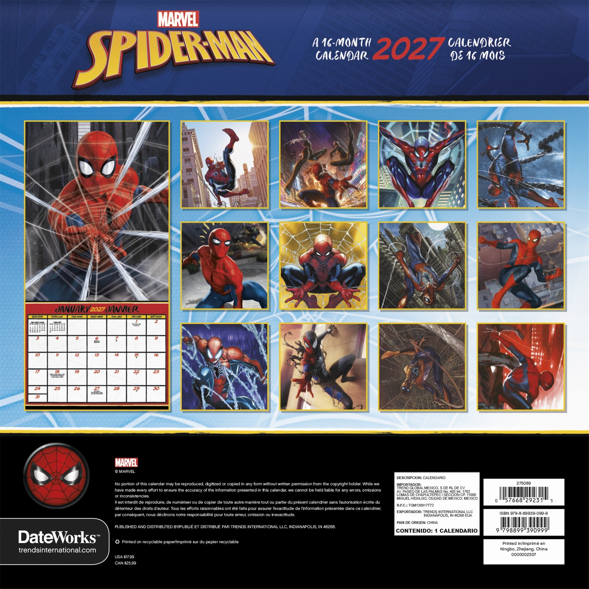 Calendrier mural Spider-Man 2027