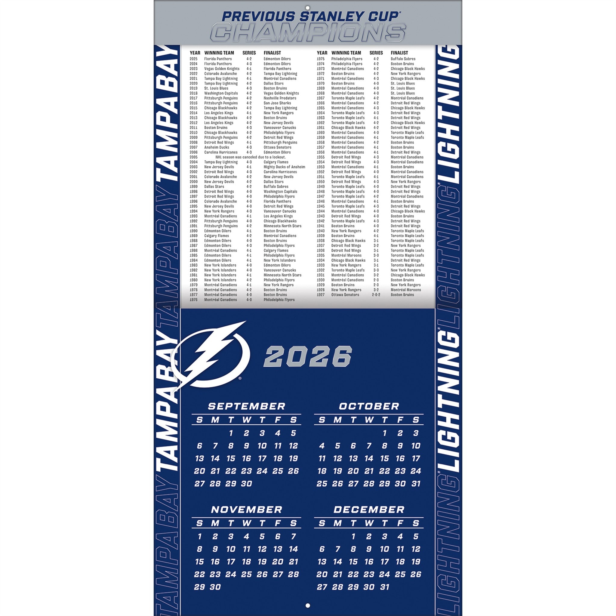 NHL Tampa Bay Lightning 2027 Wall Calendar - Online Only