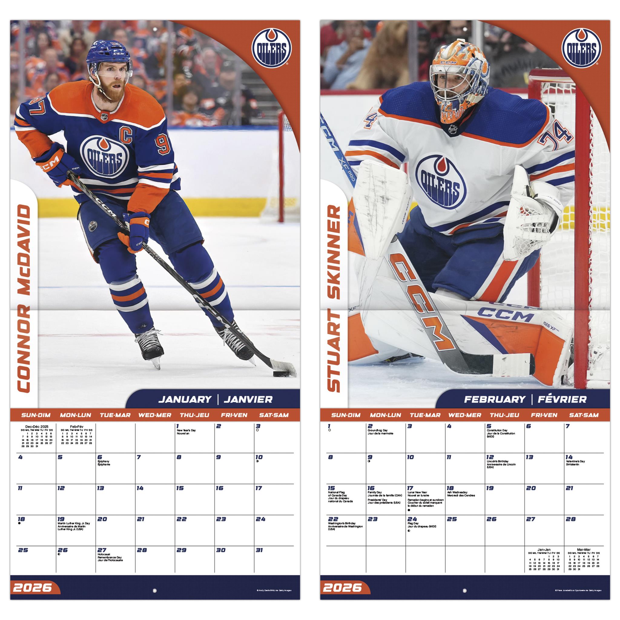 Calendrier mural bilingue 2026 des Oilers d'Edmonton de la LNH