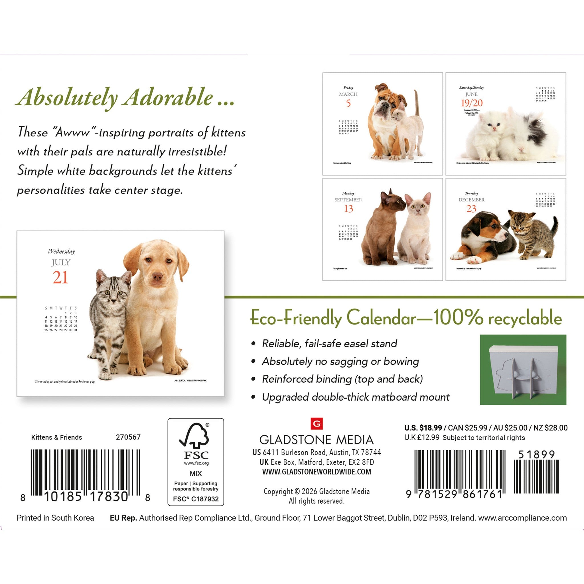 Calendrier de bureau Chatons et amis 2027