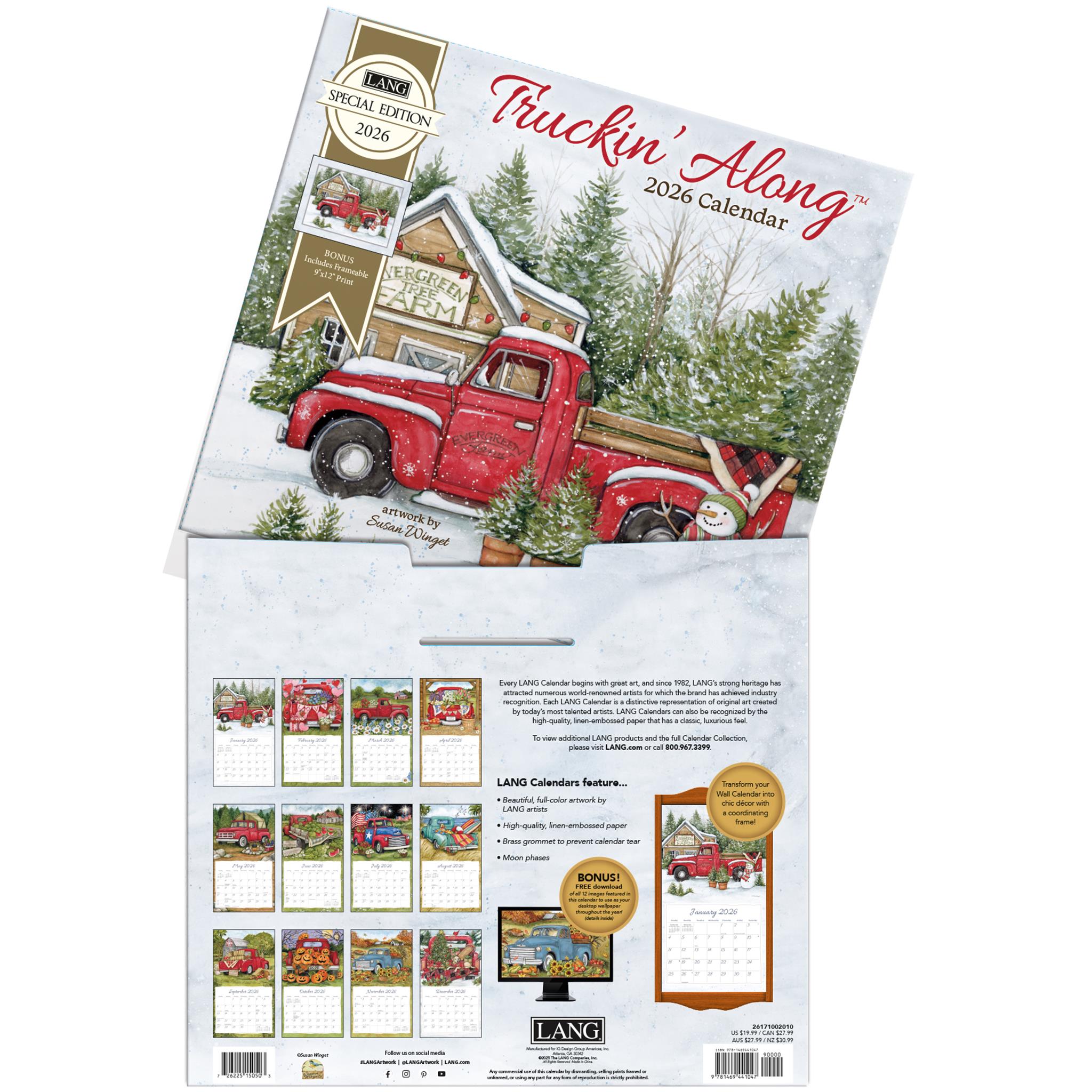 Calendrier mural édition spéciale Truckin Along 2026 avec impression