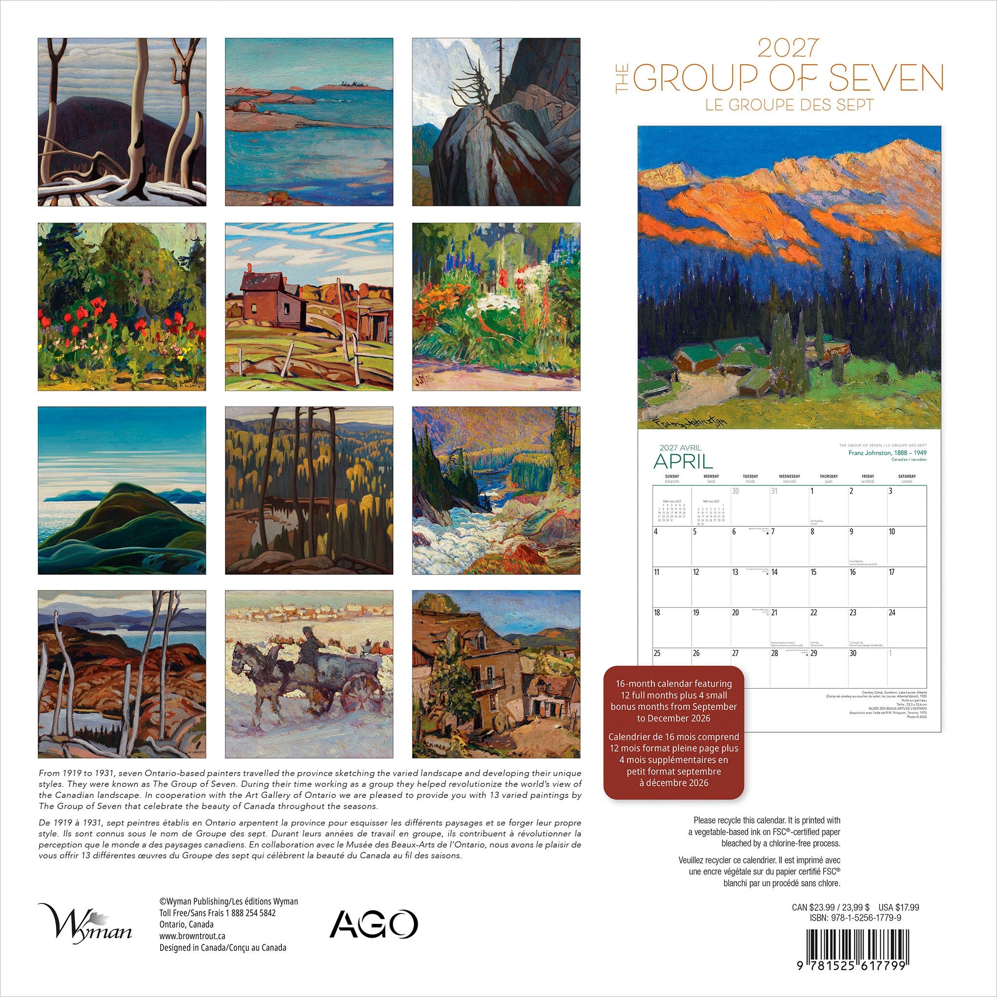 The Group of Seven / Le Groupe des Sept Art Gallery of Ontario 2027 Wall Calendar